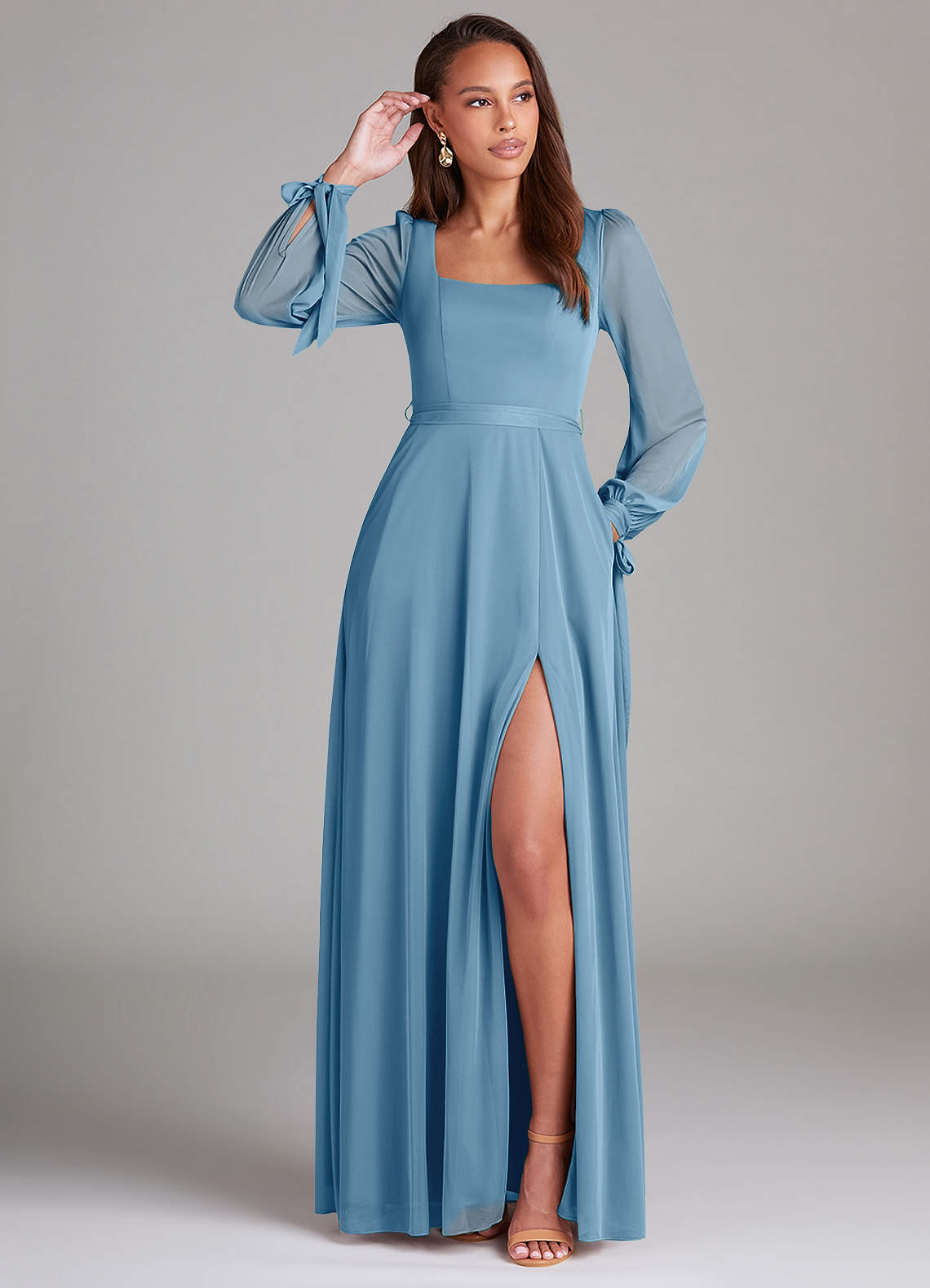 blue mesh long sleeve dress Surround Sound Blue Mesh Long Sleeve Mini Dress - US 16