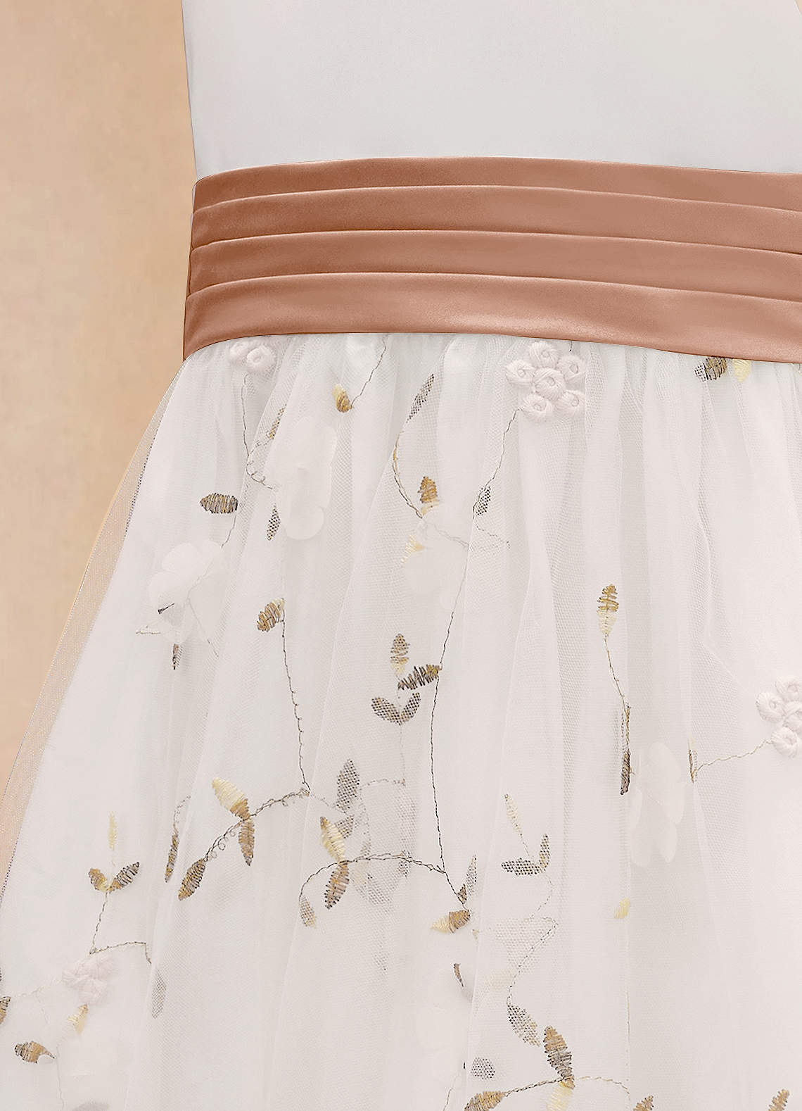 Azazie Pollie Flower Girl Dresses Ivory Champagne Rose A-Line Bow Tulle Dress image13