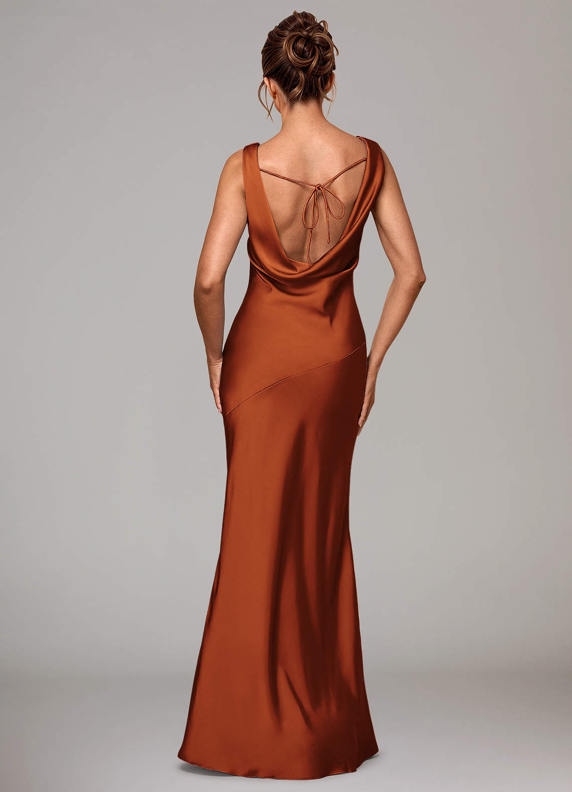 Azazie Rylina Cinnamon Stretch Satin Bridesmaid Dresses | Azazie