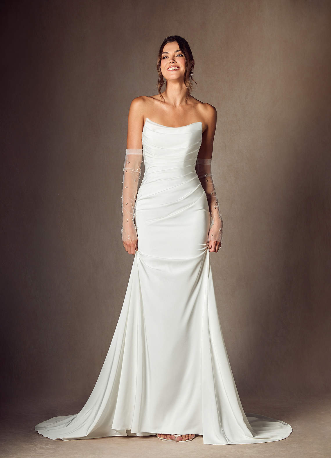 Azazie Elyse Wedding Dresses Diamond White Mermaid Strapless Crepe Back Satin Dress image9