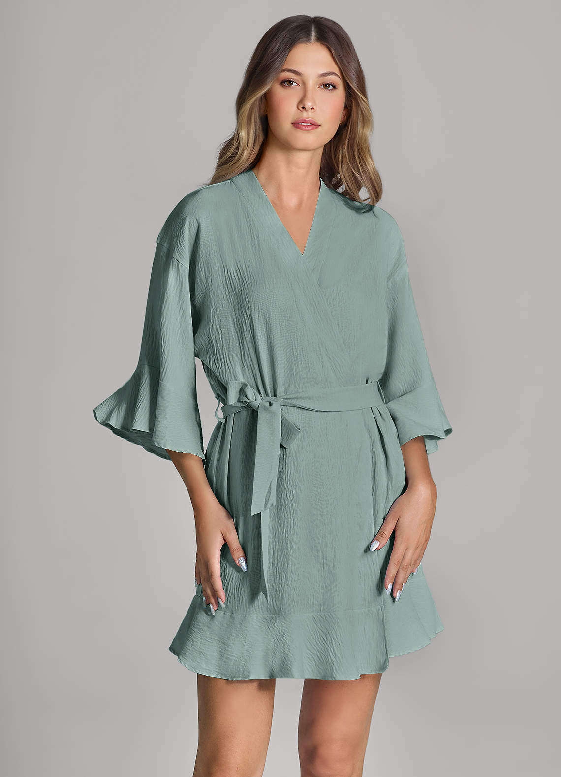 front Matching Color Ruffled Cloud-Soft Robe