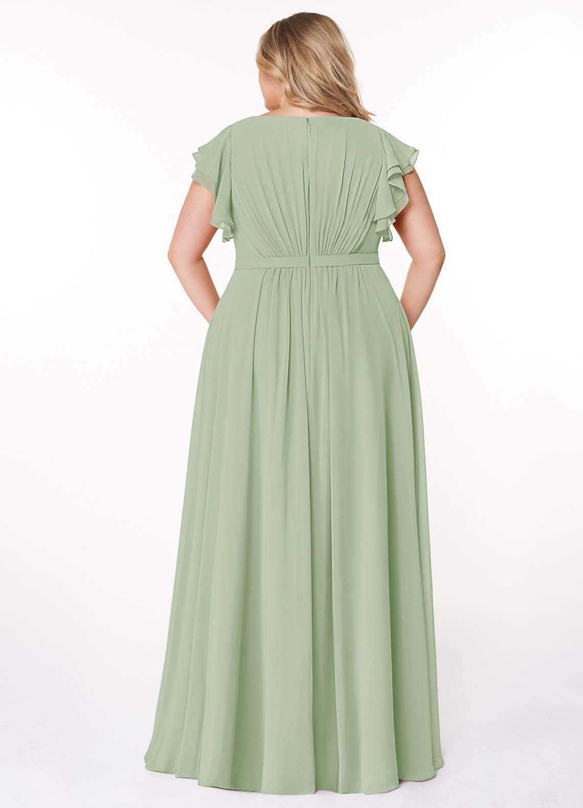 Azazie Daphne Modest Bridesmaid Dresses A-Line Ruffled Chiffon Floor-Length Dress image7