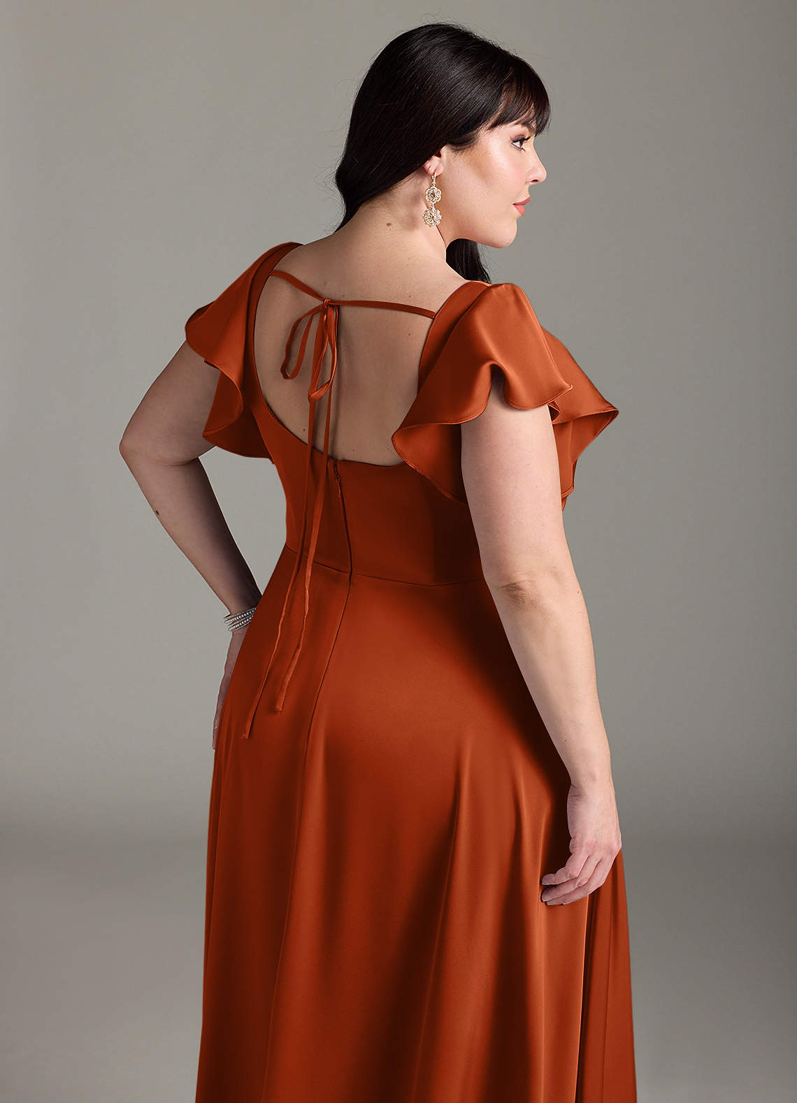 Azazie Bondi Bridesmaid Dresses Burnt Orange A-Line Bow Stretch Satin Dress image10