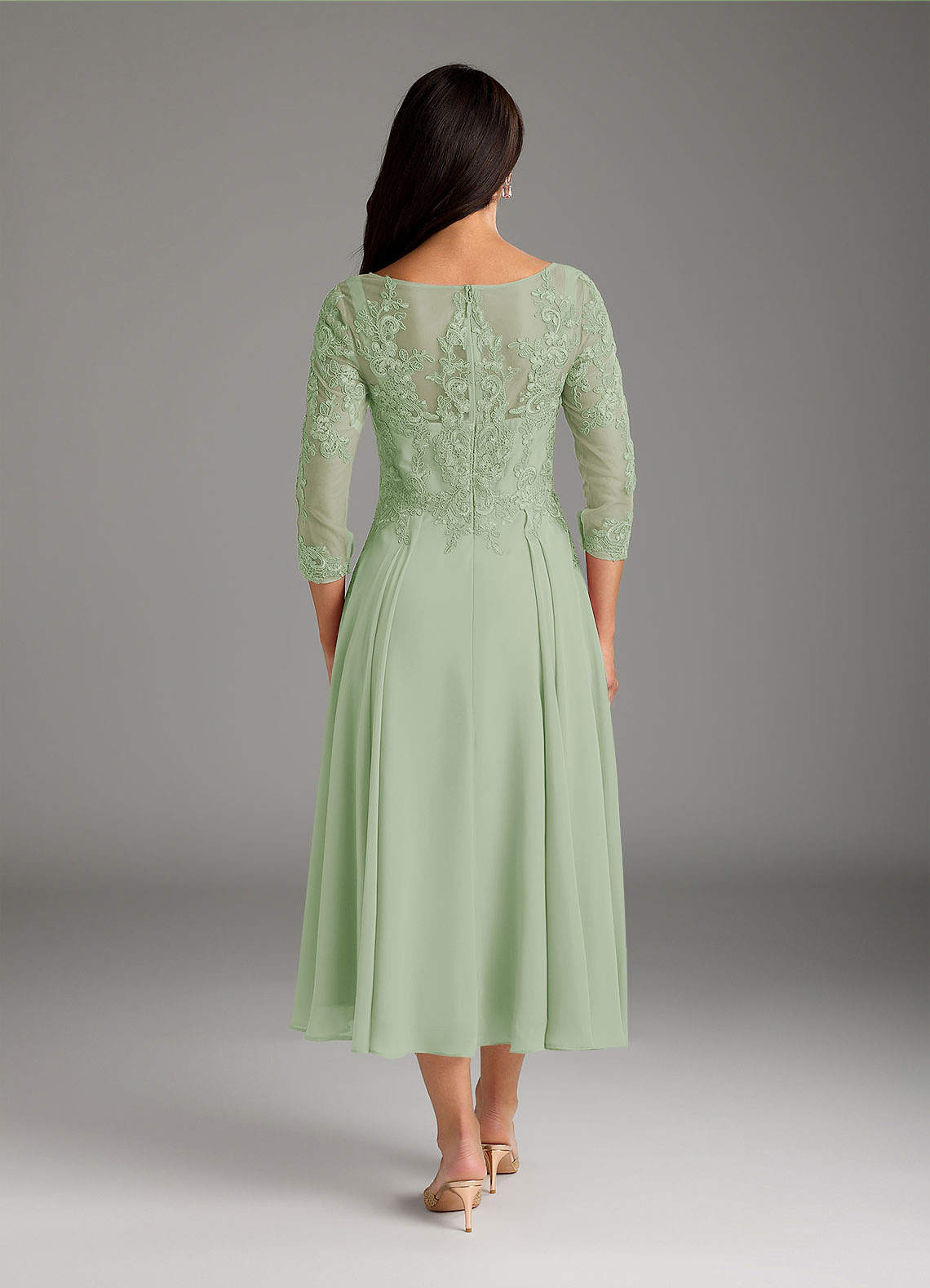 Azazie Marge Mother of the Bride Dresses Dusty Sage A-Line Scoop Lace Chiffon Dress image5