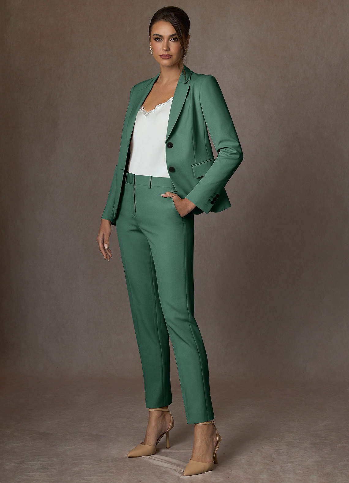front Whitney Eucalyptus Structured Stretch Blazer