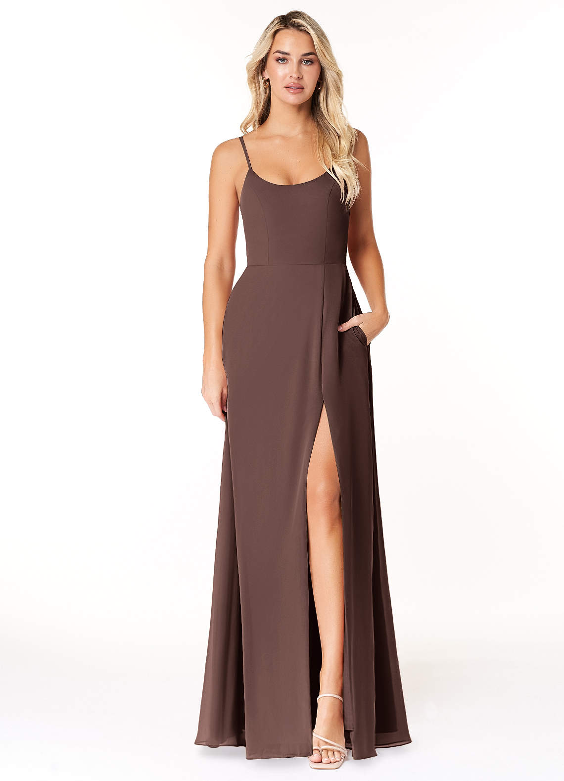 Azazie Moira Bridesmaid Dresses Ganache A-Line Scoop Chiffon Dress image1