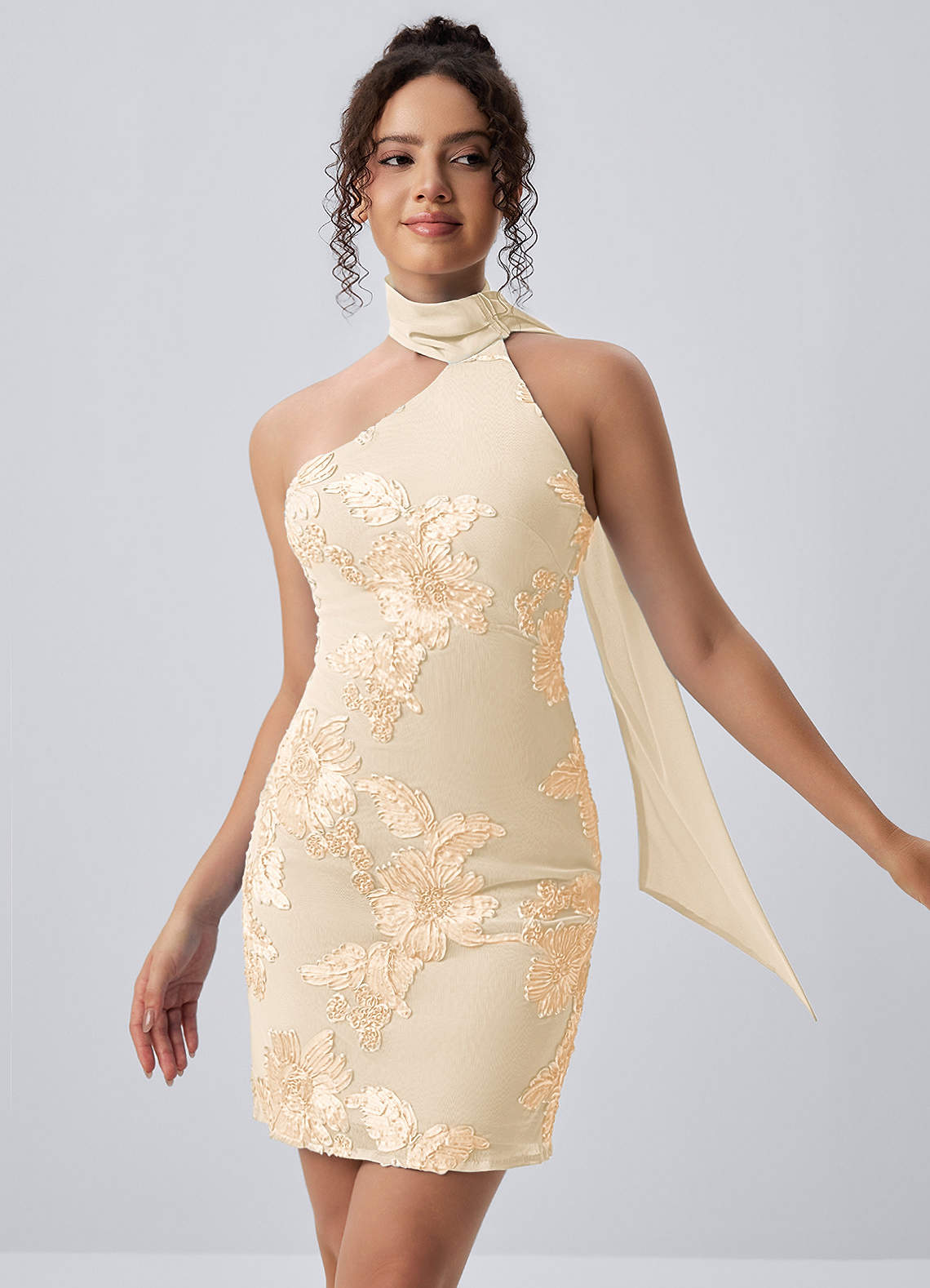 homecoming dresses flowy Long Sleeve Crafted with long sleeves and a stunning champagne hue Short Metallic-Lace A-Line Homecoming Dress