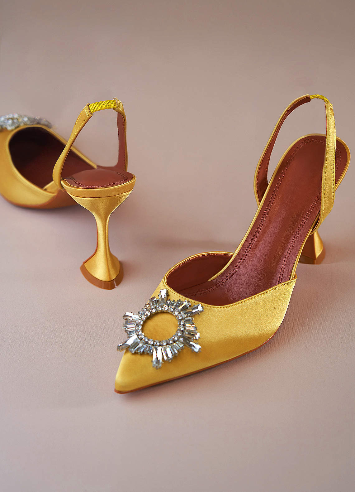 Yellow Satin Rhinestone Comfy Mule Shoes | Azazie