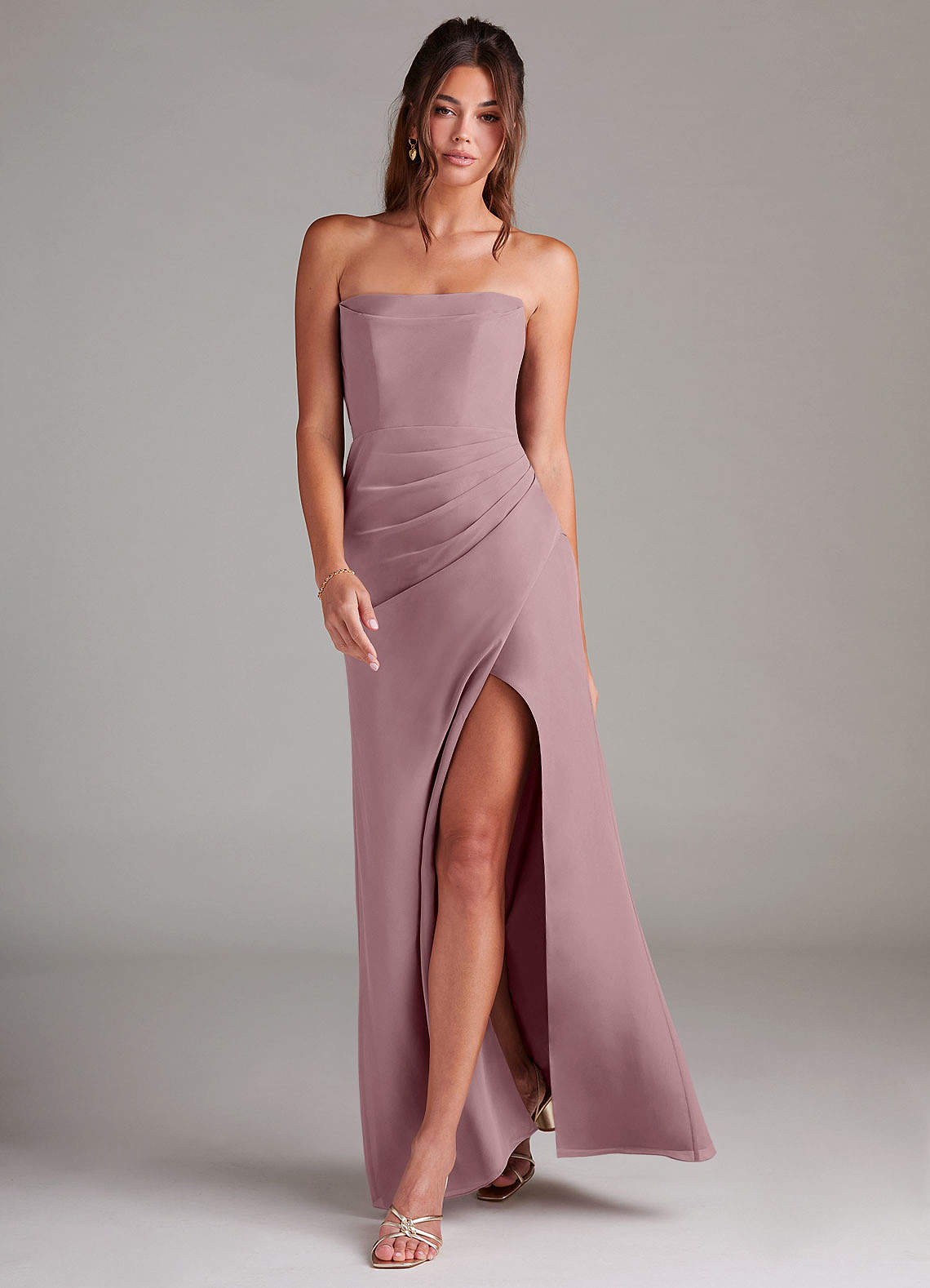 Azazie Leonis Bridesmaid Dresses Dusty Rose Sheath Strapless Chiffon Convertible Dress image6