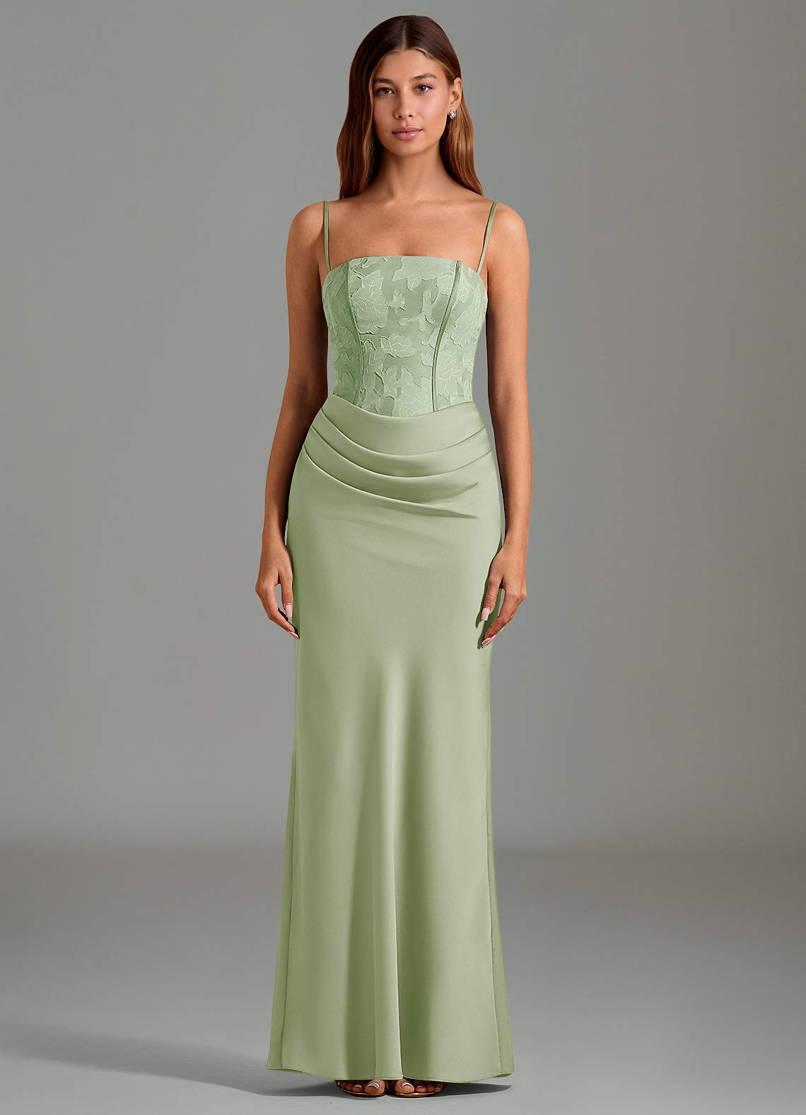Azazie Emilia Abiti da Damigella Abito Sirena in Raso Elasticizzato Senza Cinturino Verde Salvia image4