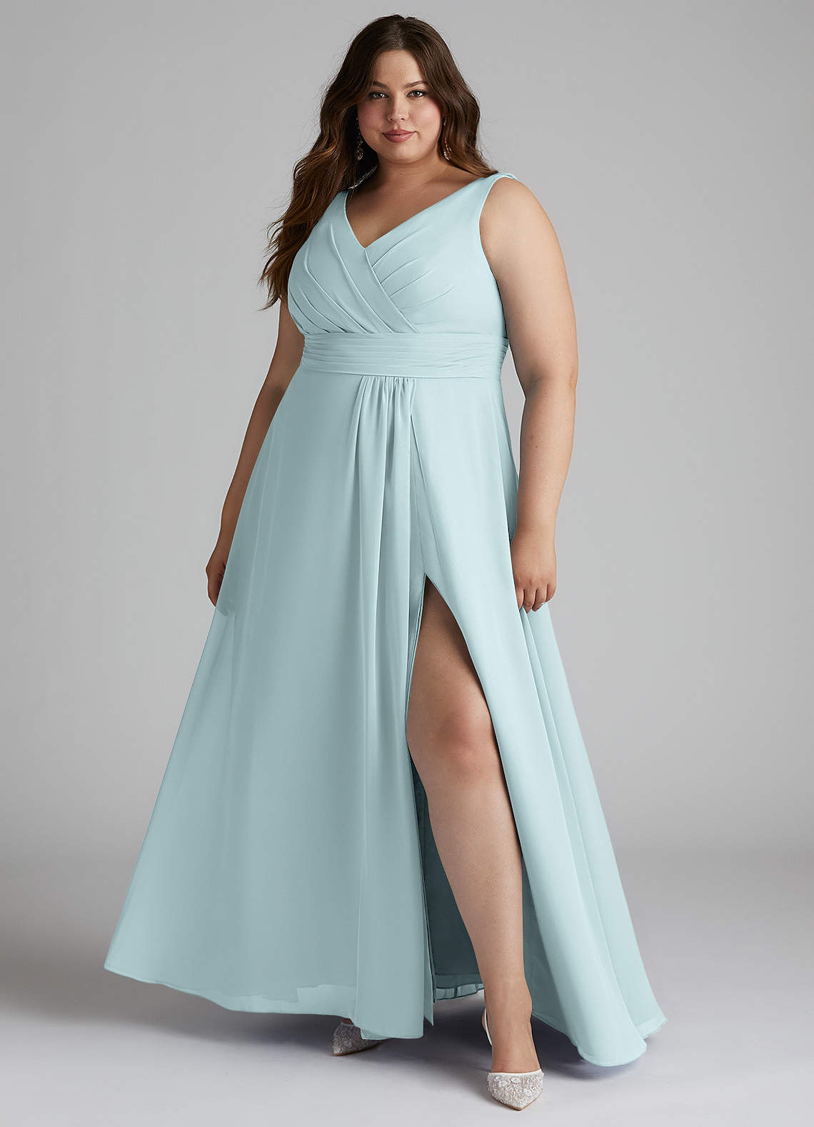 Azazie Karina Abiti da Damigella Abito A-Line in Chiffon Plissettato Nebbia image1