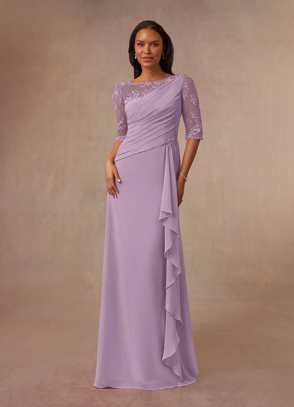 Azazie Dionysus Mother of the Bride Dresses Wisteria A-Line Boatneck Lace Chiffon Dress image1