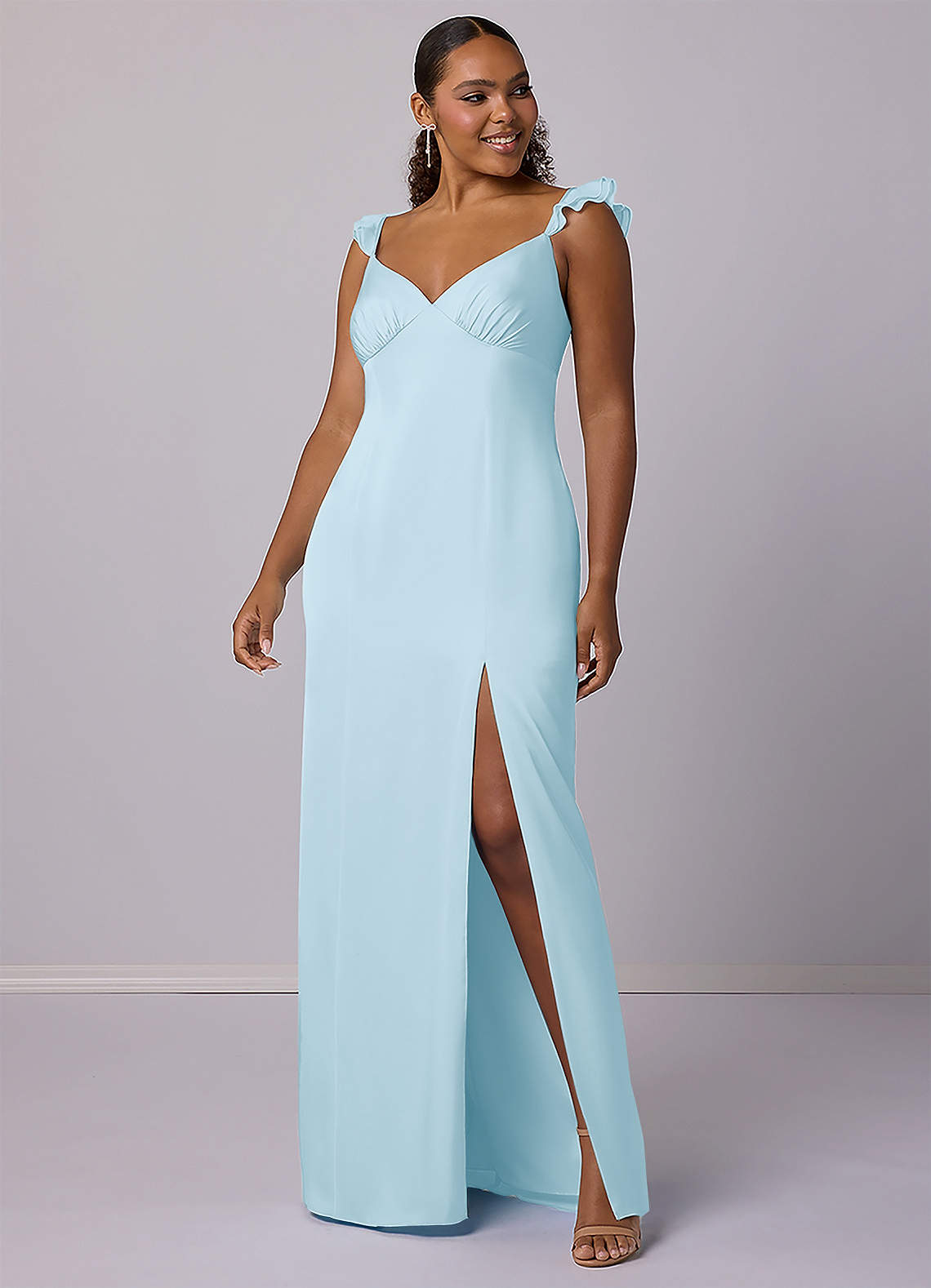 Barbie ♥ Azazie Bridesmaid Dresses Sheath Stretch Satin Floor-Length Dress image5
