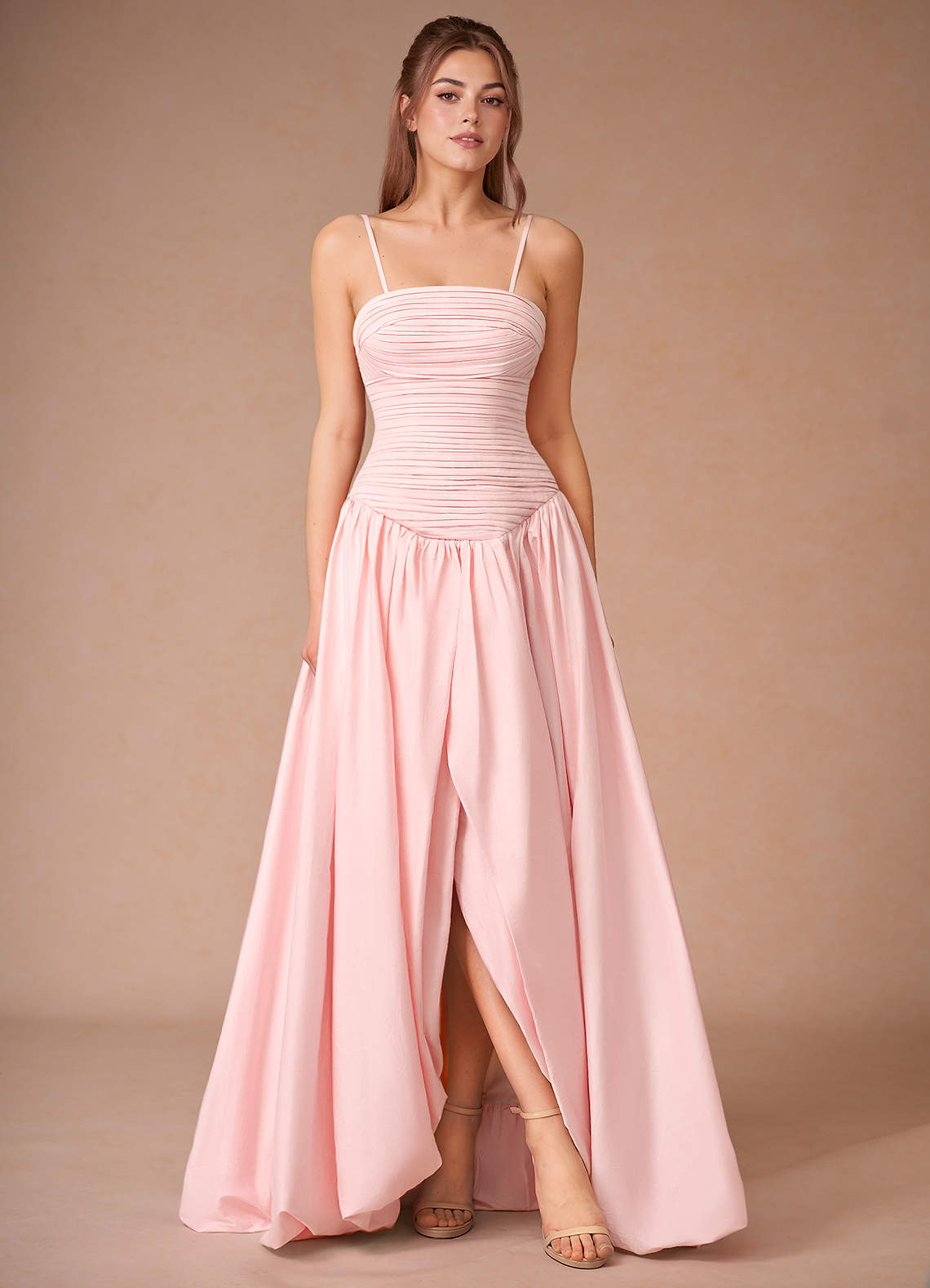 Elysia Strawberry Pink Pleated Gown Ready to Ship | Azazie
