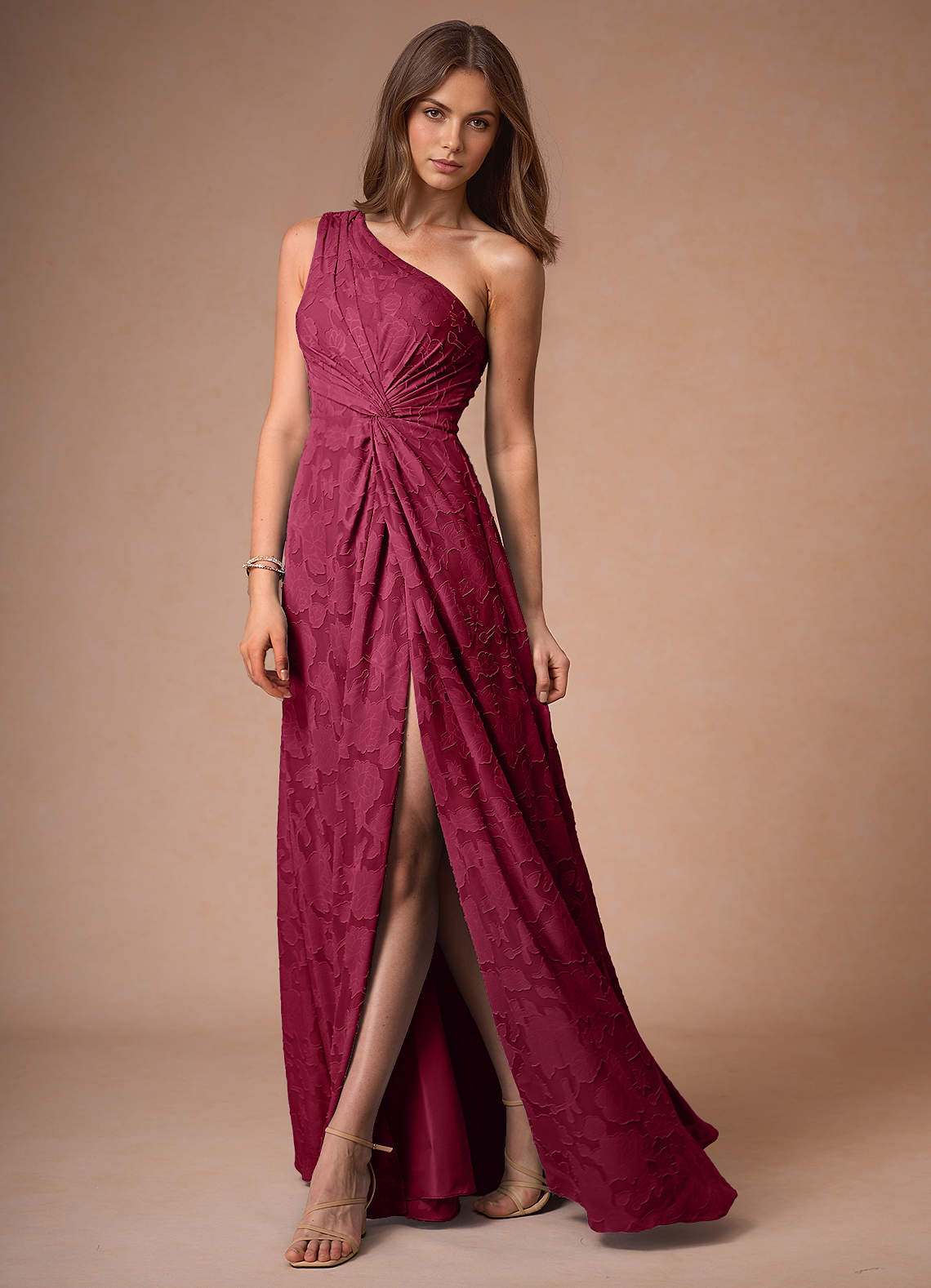 Hermosa Merlot One Shoulder Maxi Dress | Azazie
