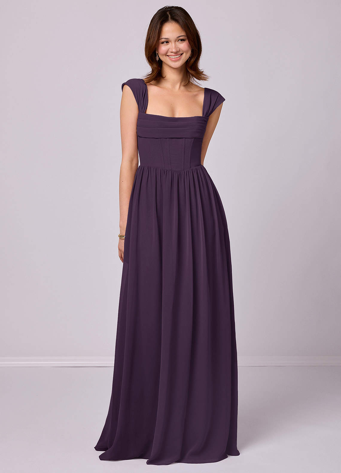 Barbie ♥ Azazie Bridesmaid Dresses Plum A-Line Corset Chiffon Dress image1