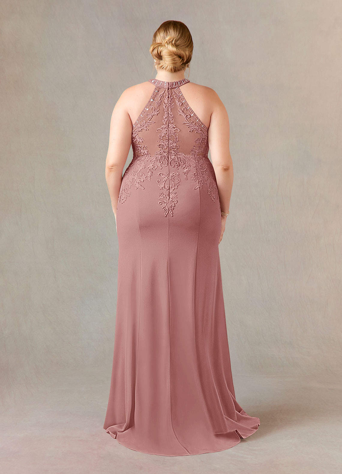 Azazie Tyra Mother of the Bride Dresses Dusty Rose Mermaid Halter Lace Stretch Crepe Dress image8