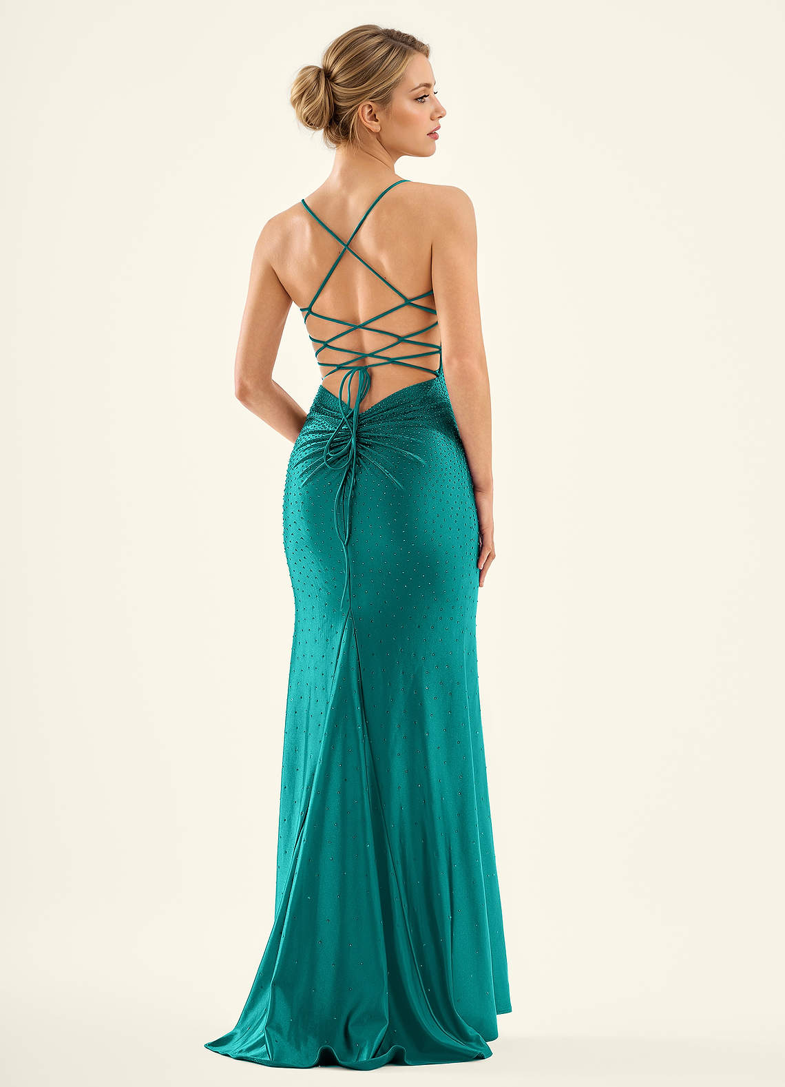 slim fit dress slacks Higher Love Formal Dress Peacock - US 4