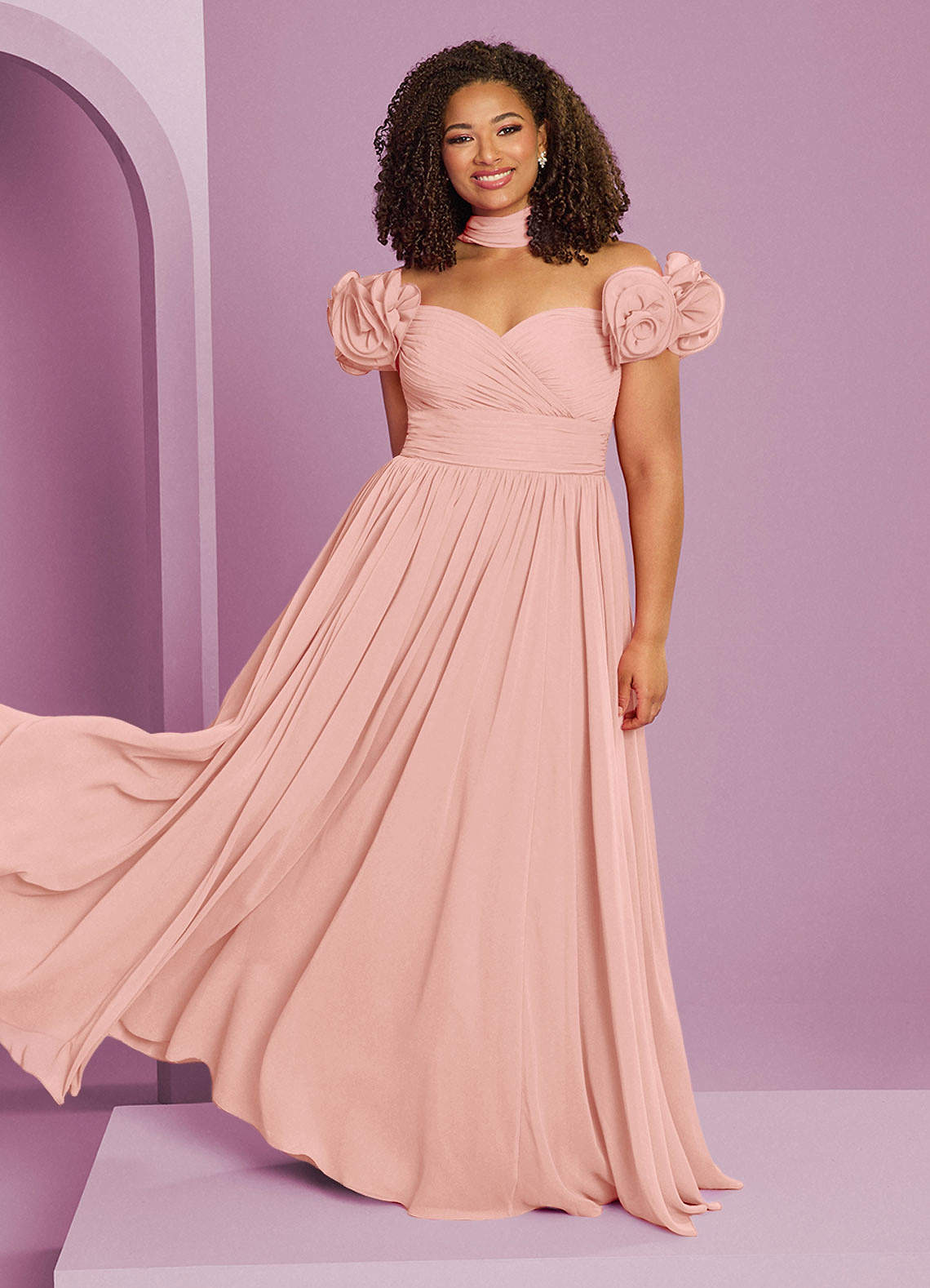 Barbie ♥ Azazie Bridesmaid Dresses Rosette A-Line Off the Shoulder Chiffon Convertible Dress image1