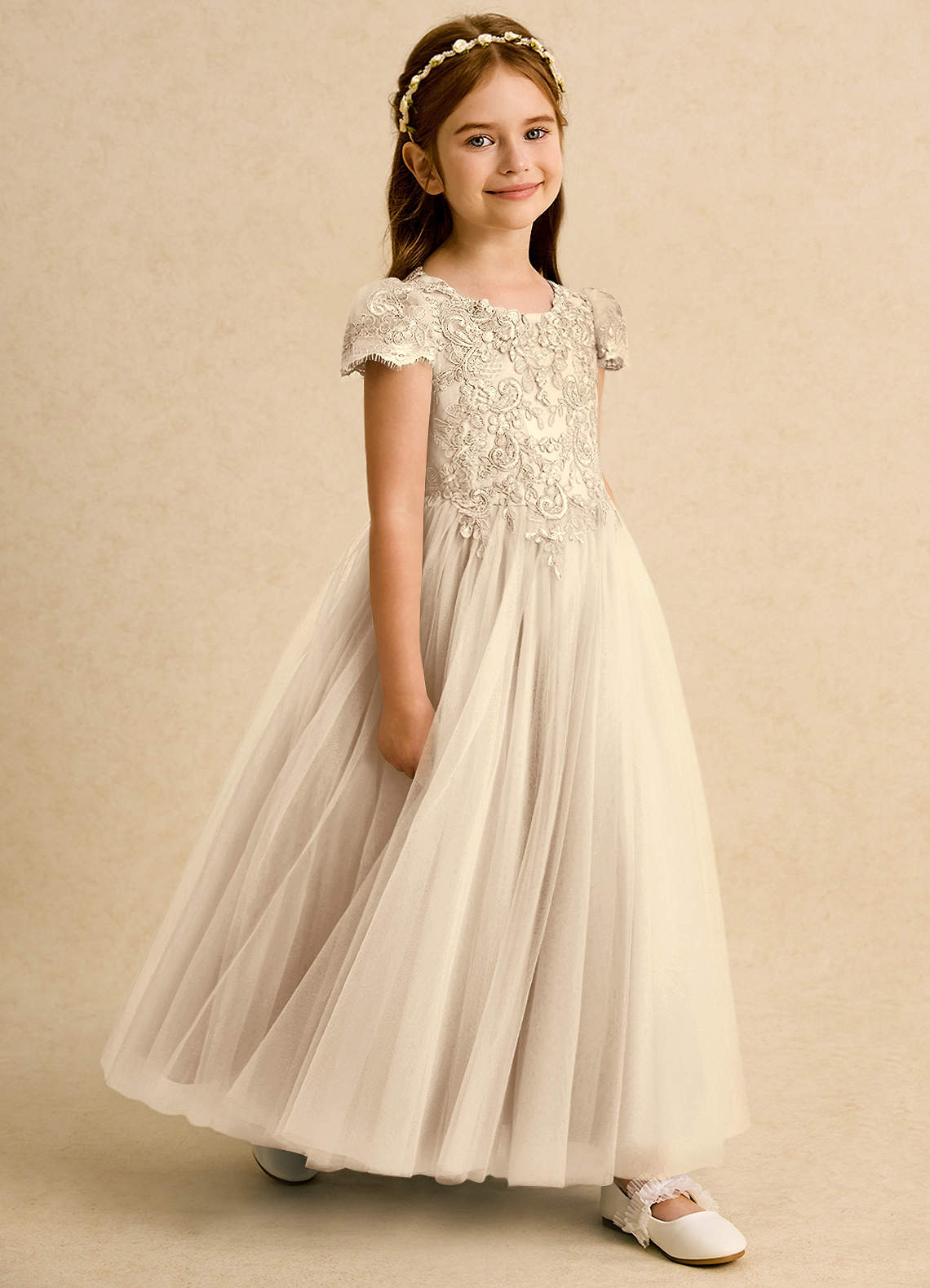 Azazie Puff Flower Girl Klänningar Klä Balklänning i Tyll Spets image2
