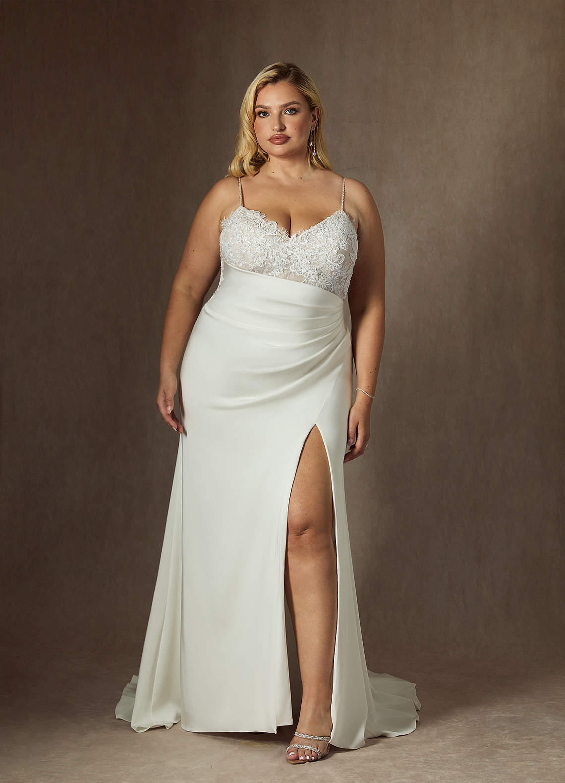 Azazie Nyx Wedding Dresses Diamond White Mermaid V-Neck Sequins Stretch Satin Dress image9