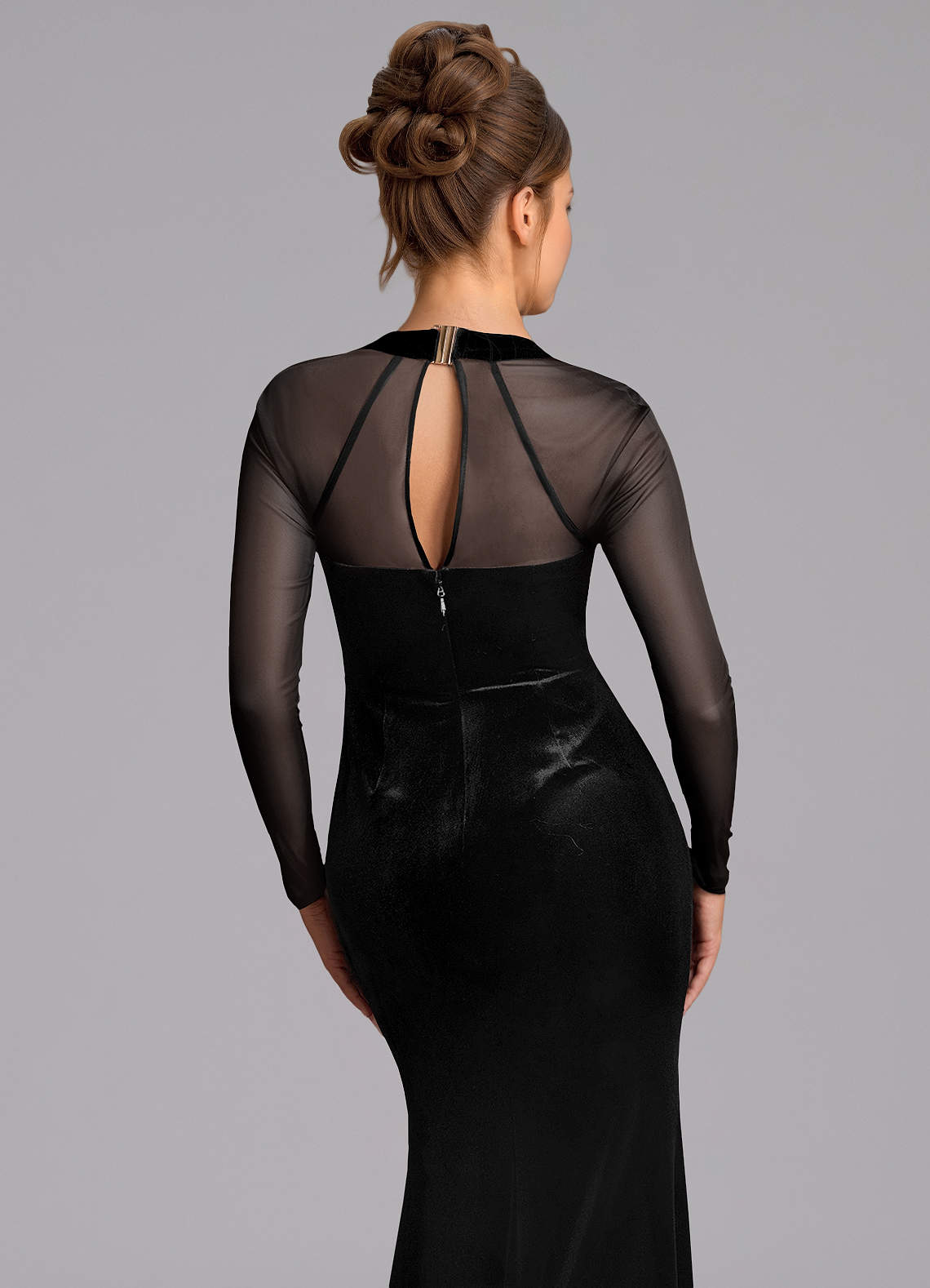 Azazie Megan Bridesmaid Dresses Black Mermaid Long Sleeve Mesh Dress image4