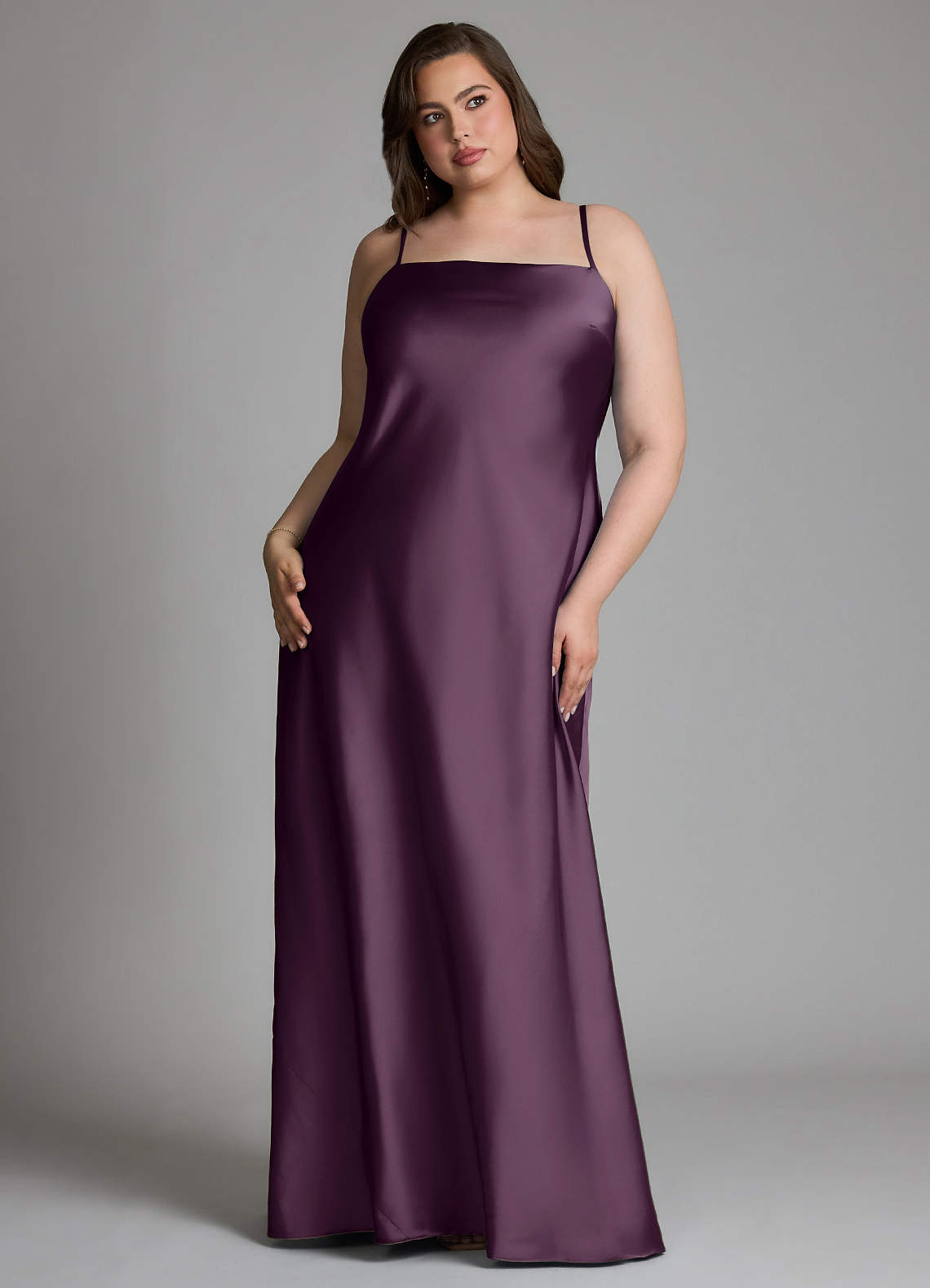 Azazie Jaleesa Bridesmaid Dresses Plum Sheath High Neck Stretch Satin Dress image13
