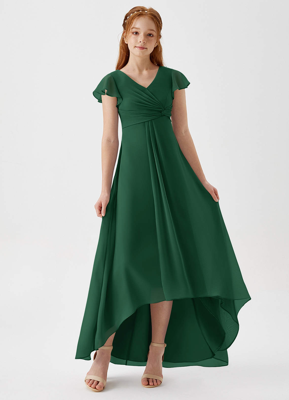 Azazie Breanne Junior Dark Green A-Line Chiffon Dress image1