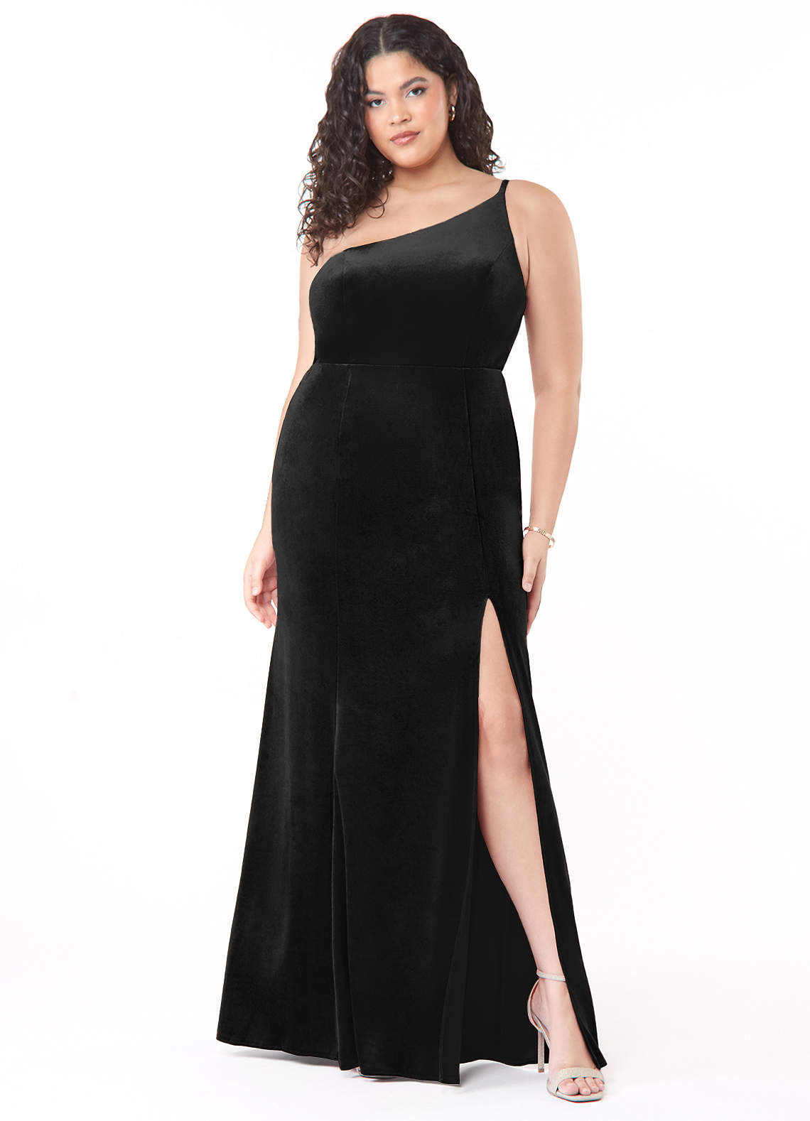 Azazie Kala Bridesmaid Dresses A-Line One Shoulder Velvet Floor-Length Dress image1