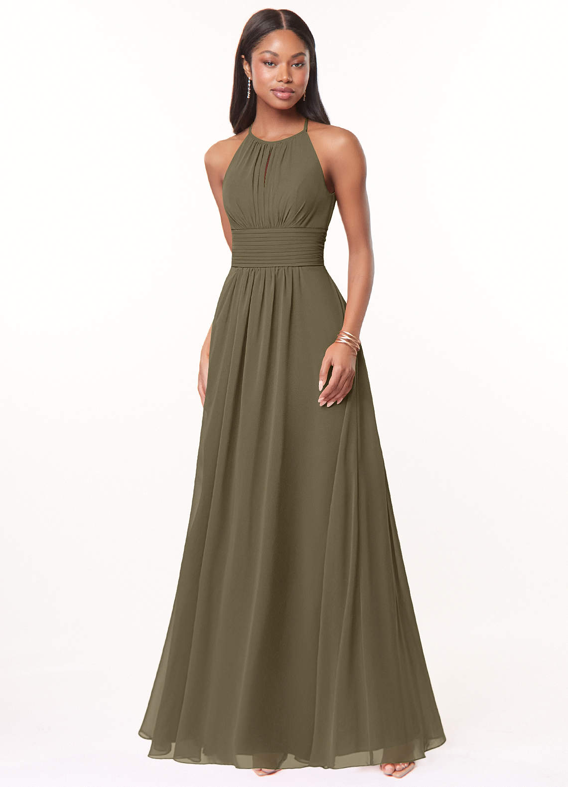 Azazie Bonnie Bridesmaid Dresses Willow Green A-Line Keyhole Ruched Chiffon Dress image1