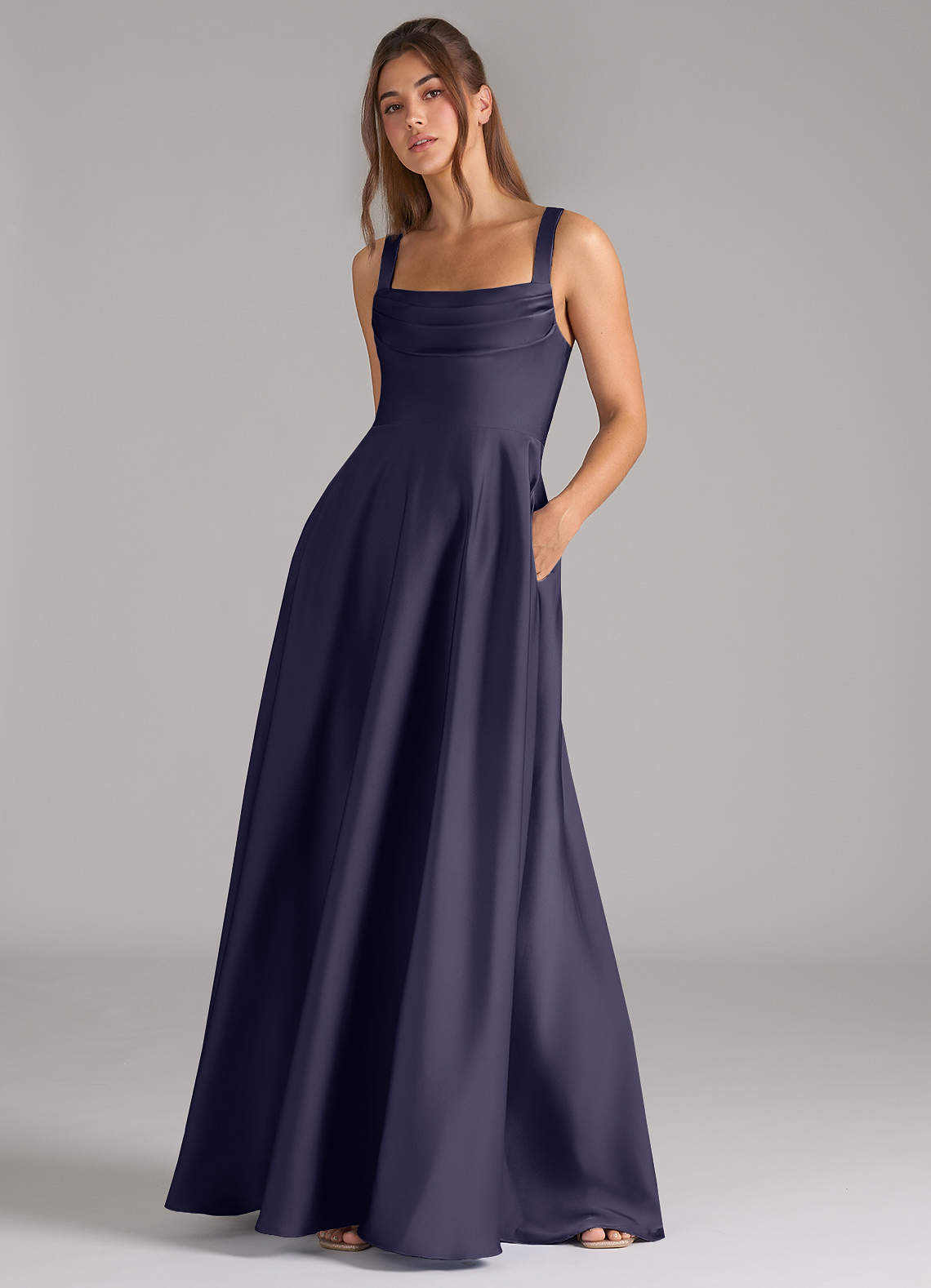 Azazie Shaude Bridesmaid Dresses Stormy A-Line Pleated Stretch Satin Dress image3