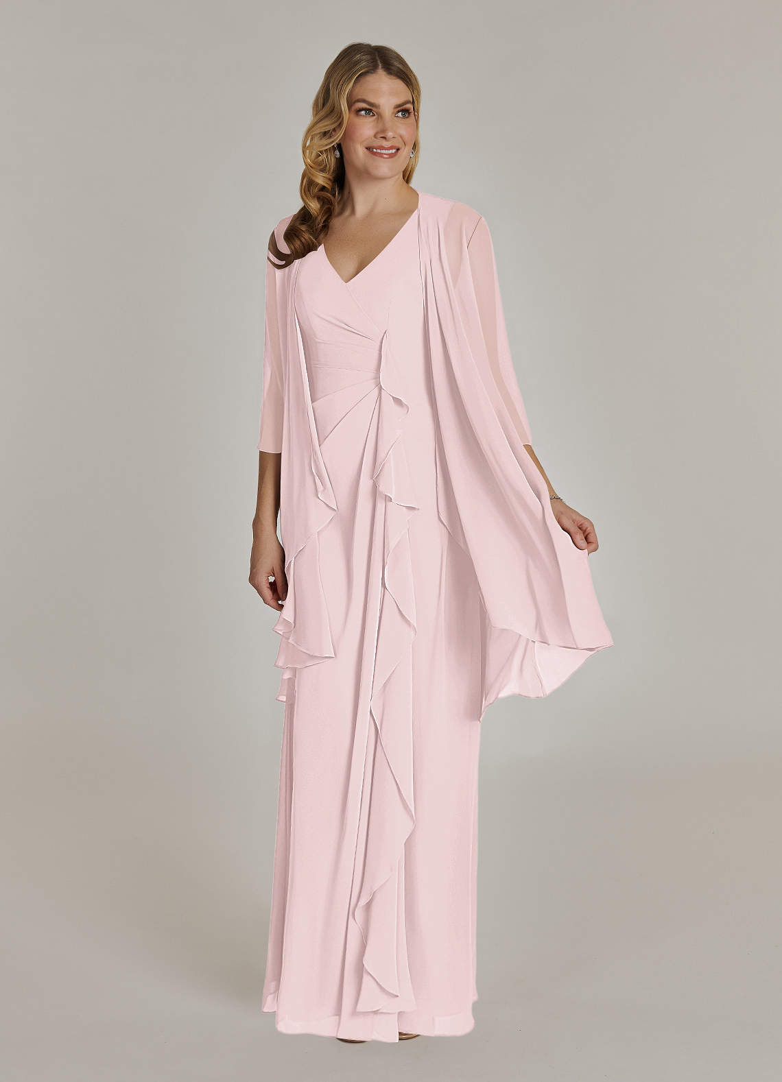 V-neck Chiffon Applique Waist Asymmetrical Dress Blushing Pink main image 1