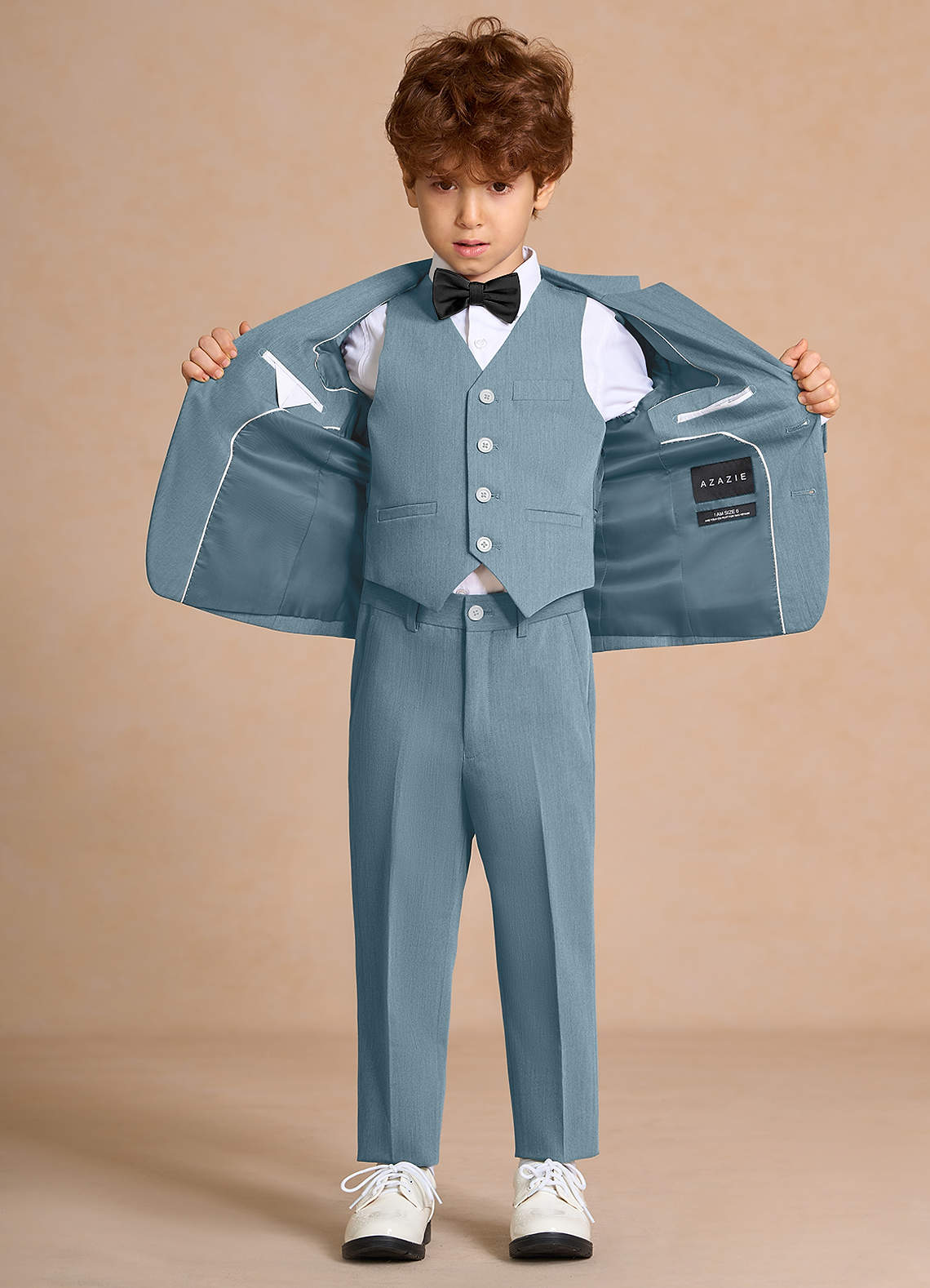 front Oliver 하늘색 나비넥타이가 달린 소년용 5피스 정장