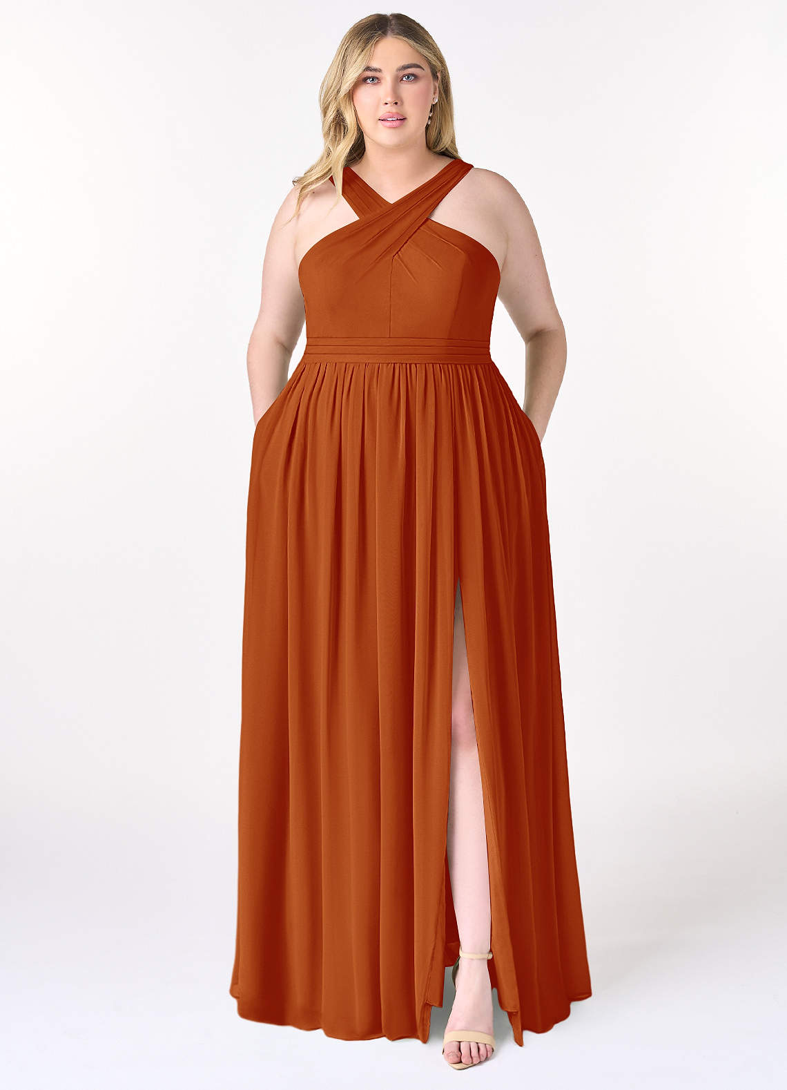 Azazie Elvira Bridesmaid Dresses Paprika A-Line Pleated Chiffon Dress image1