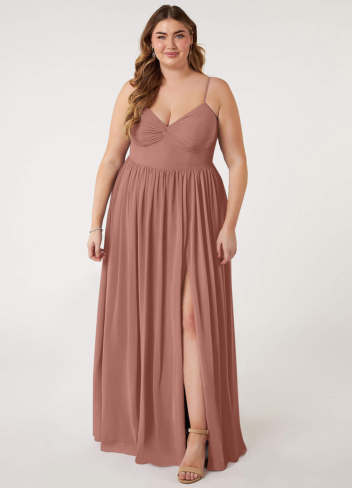 Azazie Zeya Bridesmaid Dresses Cedar Rose A-Line V-Neck Pleated Chiffon Dress image5