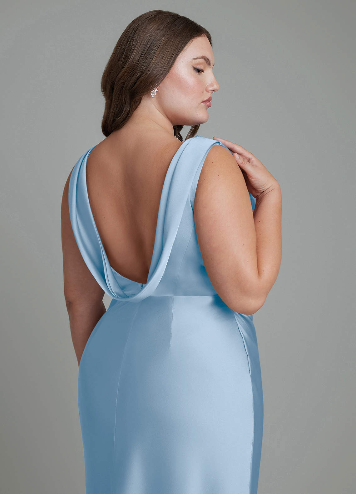Azazie Kieryn Bridesmaid Dresses Powder Blue Mermaid Pleated Stretch Satin Dress image13