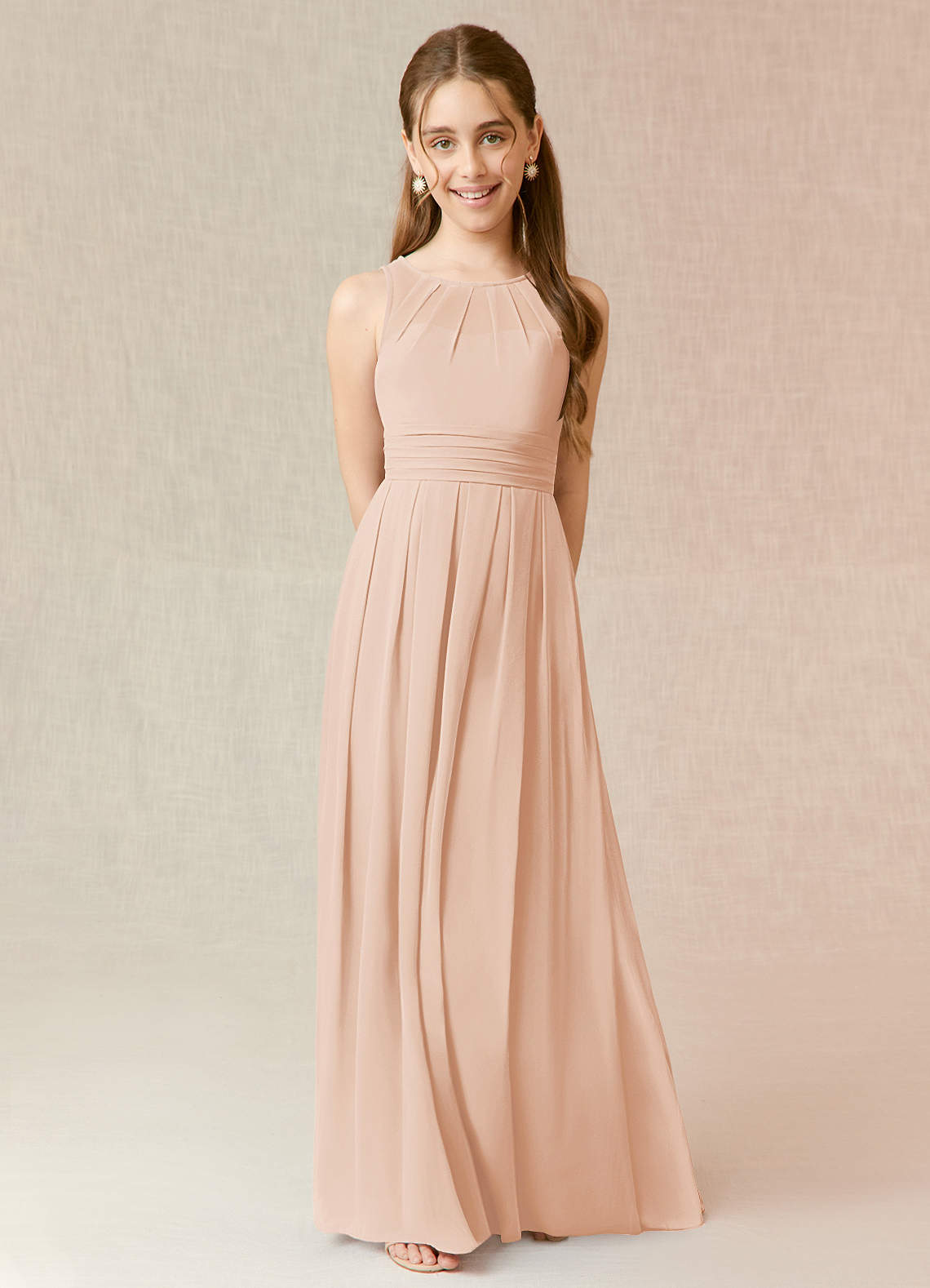 Azazie Bibiane Junior A-Linie Plissee Chiffon Kleid Englisches Rosa image1