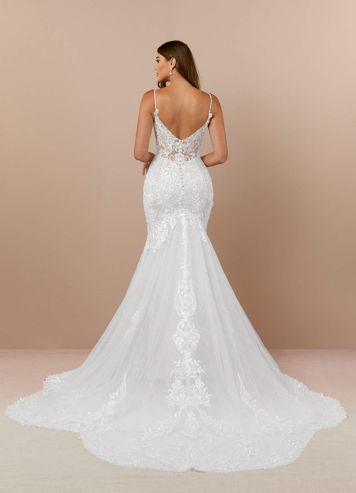 Azazie Camlynn Wedding Dresses Diamond White Mermaid V-Neck Sequins Tulle Dress image4