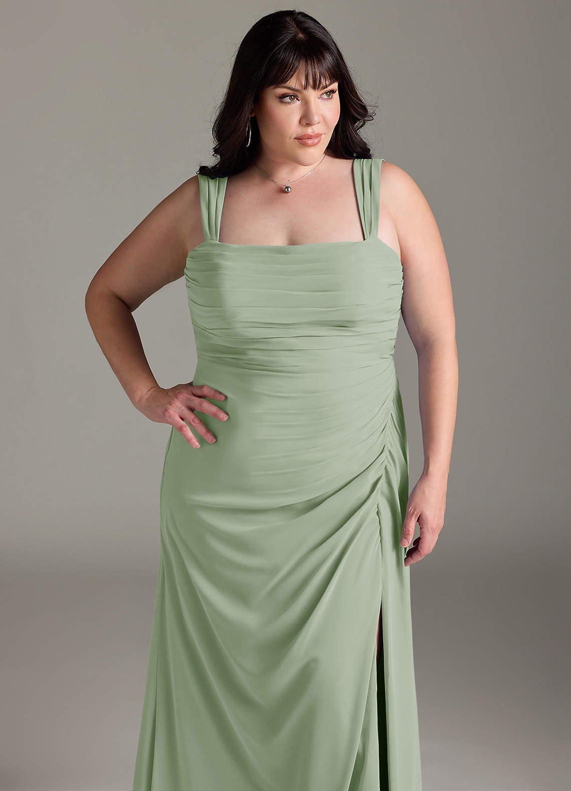 Azazie Jesaphine Bridesmaid Dresses Dusty Sage Sheath Bow Chiffon Dress image12