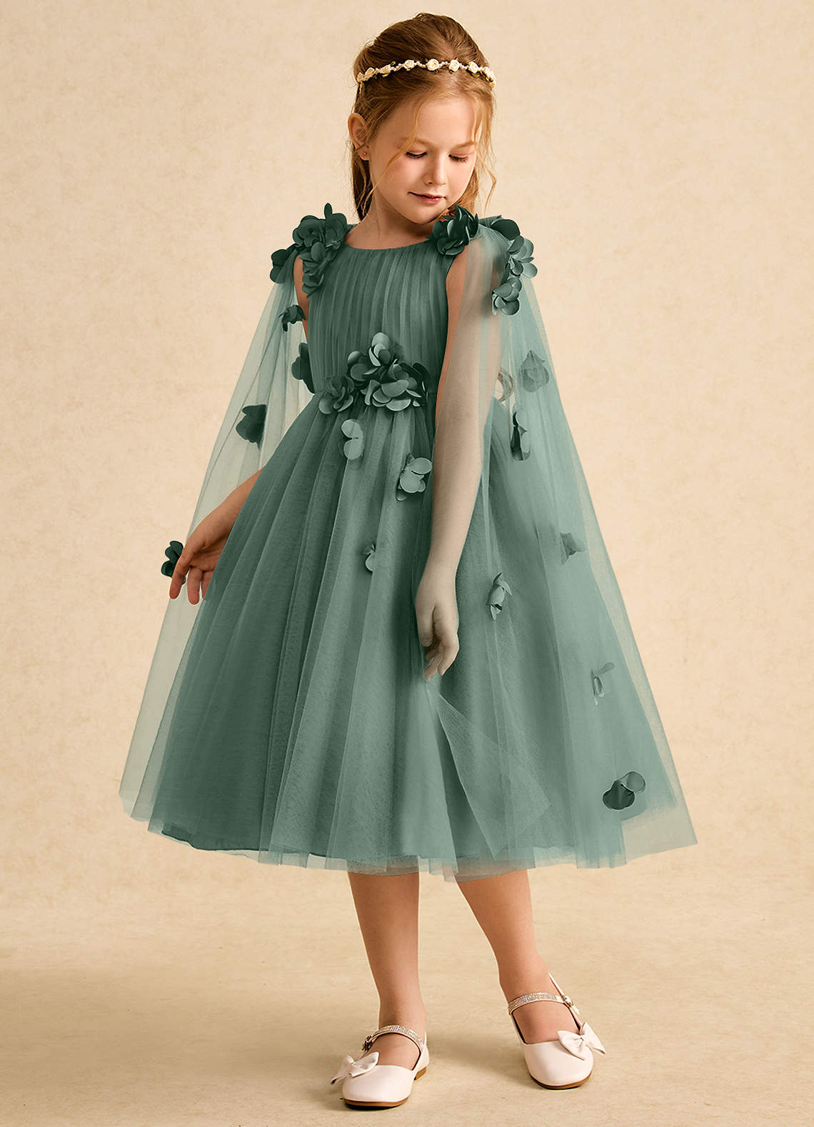 Azazie Staria Blumenmädchenkleider Ballkleid Gestreift Tüll Kleid Eukalyptus image4