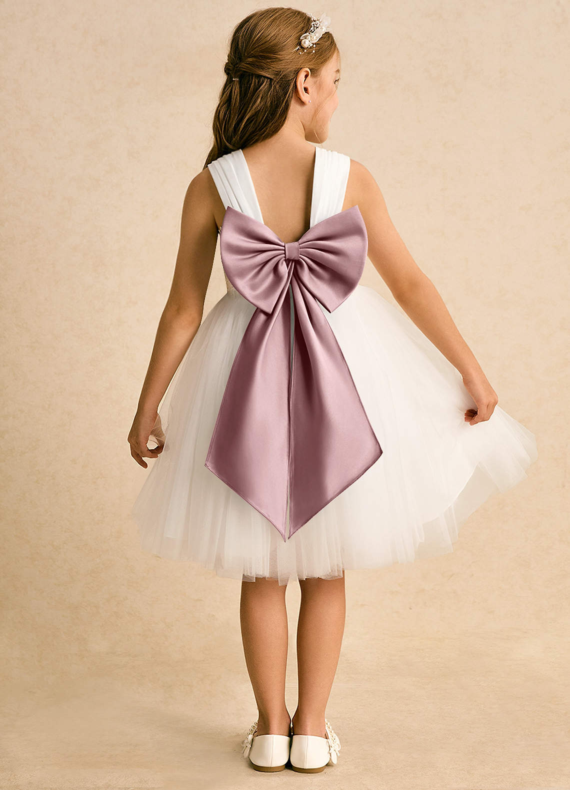 Azazie Dimple vestidos de niña de las flores Vestido de Marfil Rosa Empolvado de Tul de Princesa con Encaje image1