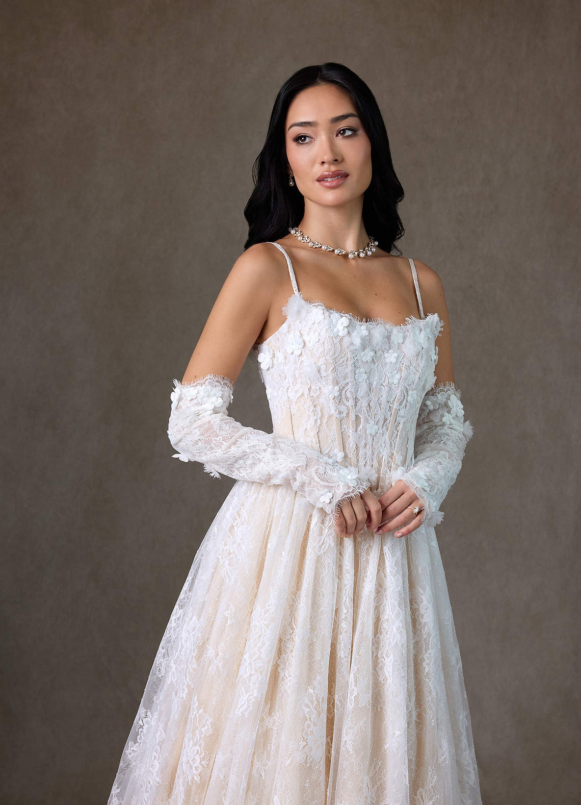 Azazie Vanessa Wedding Dresses Diamond White Champagne Ball-Gown Strapless Lace Dress image14