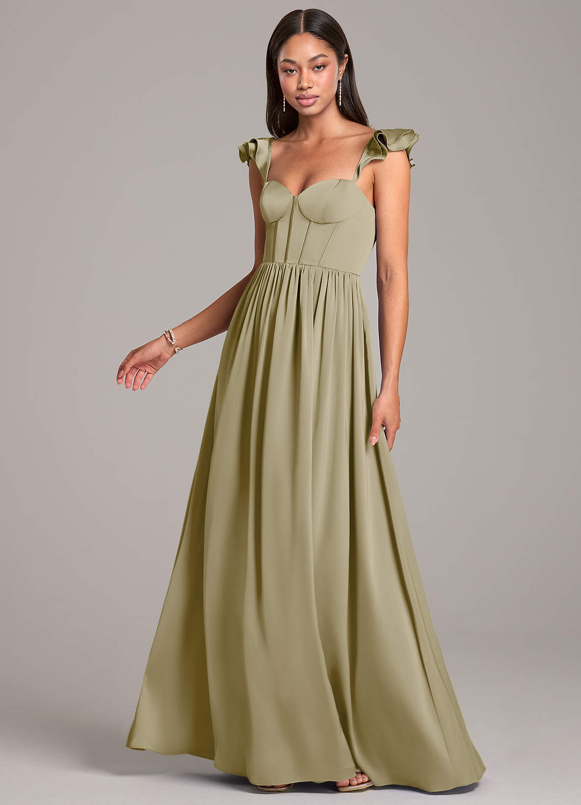 Azazie Denisse Moss Green Stretch Satin Bridesmaid Dresses | Azazie CA