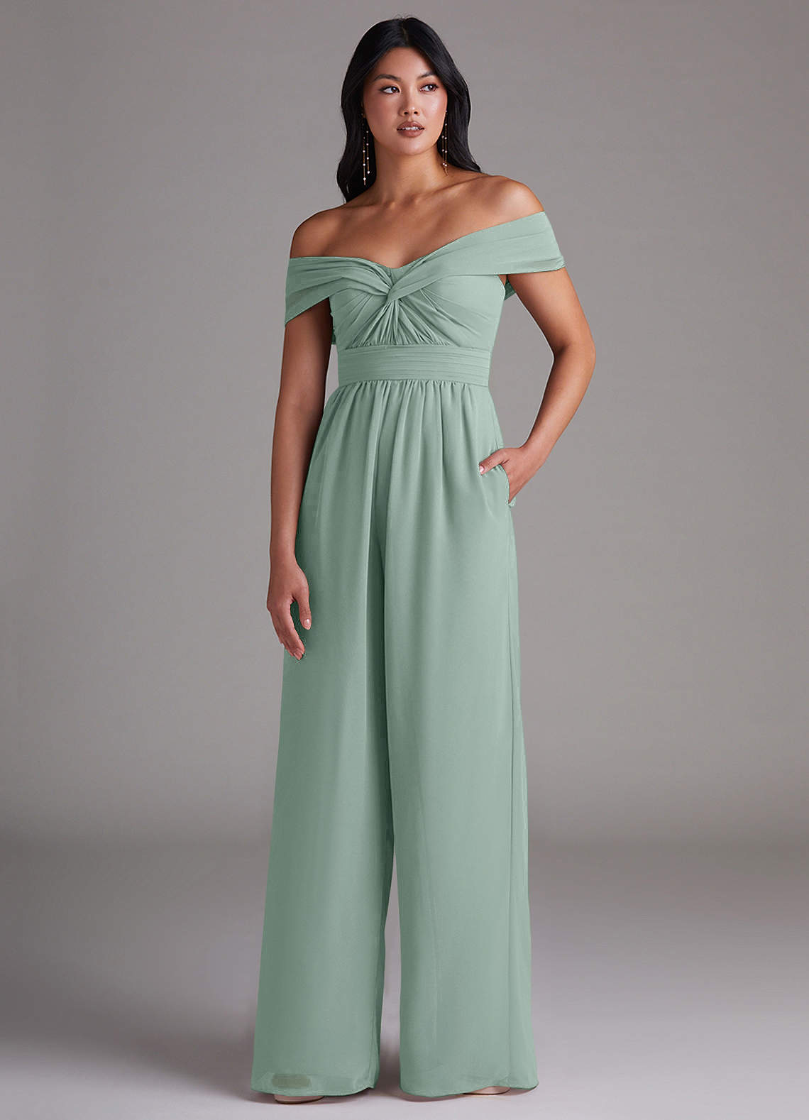 Azazie Lamara Ready to Ship Agave Chiffon Bridesmaid Dresses | Azazie
