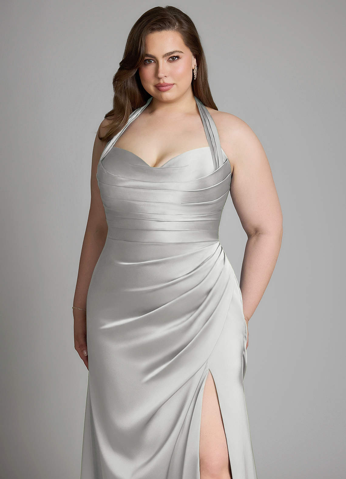 Azazie Destiny Bridesmaid Dresses Silver Mermaid Sweetheart Neckline Stretch Satin Dress image11