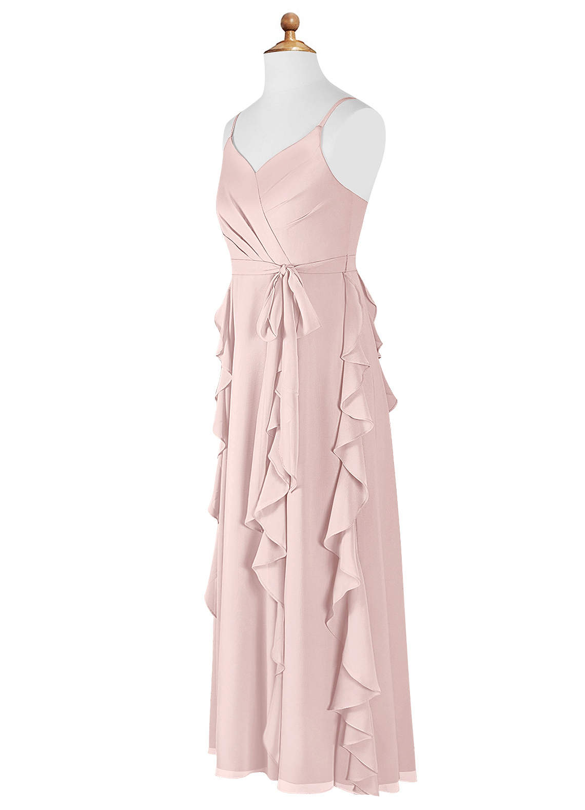 Azazie Peyton Junior Blushing Pink A-Line V-Neck Cascading Ruffles Chiffon Dress image7