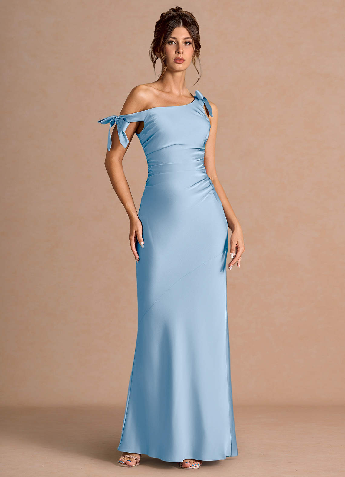 blue haze dress Azazie Maxi Floor-Length Dresses A-Line Wedding Guest Semi-Formal Dresses Cowl Haze blue