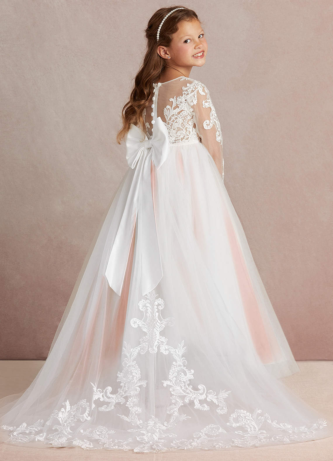 Azazie Elodie Flower Girl Dresses Ivory Mai Tai Ball-Gown Lace Dress image1