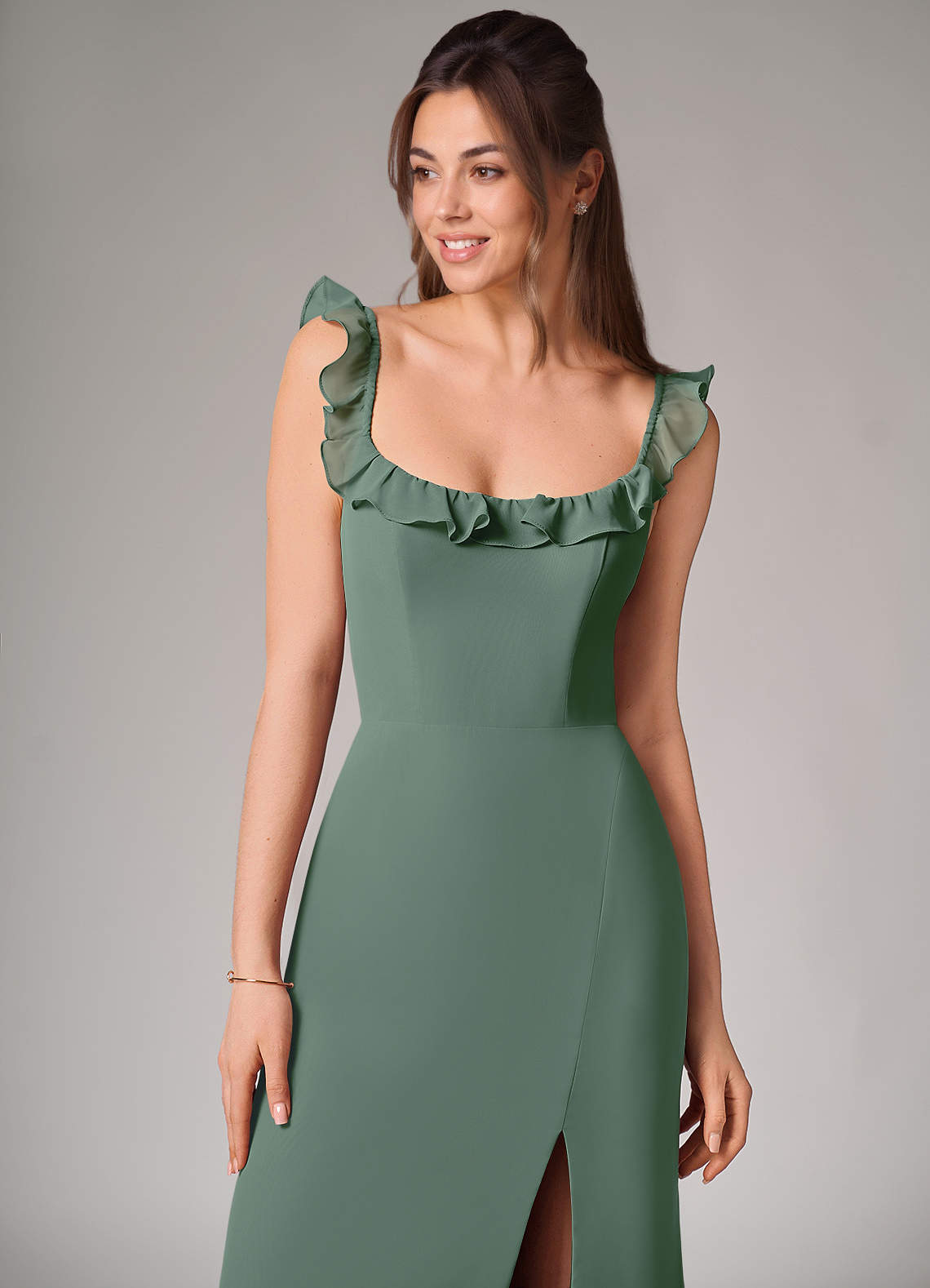 Azazie Callie Klänningar att prova hemma Klä av Sjöjungfru i Chiffong Sidoslits Svart Konvertibel image5