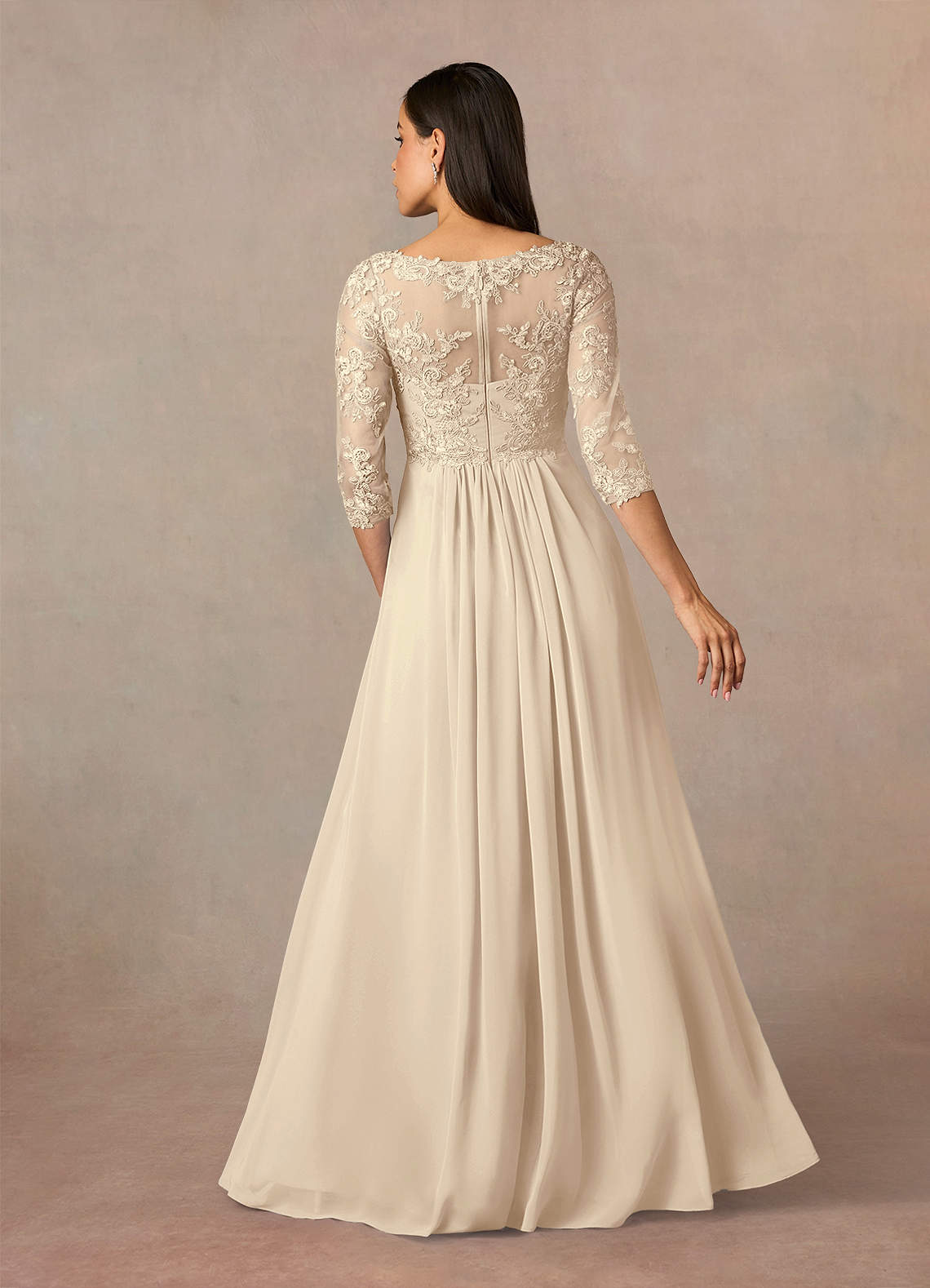 Azazie Hayek Mother of the Bride Dresses Champagne A-Line V-Neck Lace Chiffon Dress image3